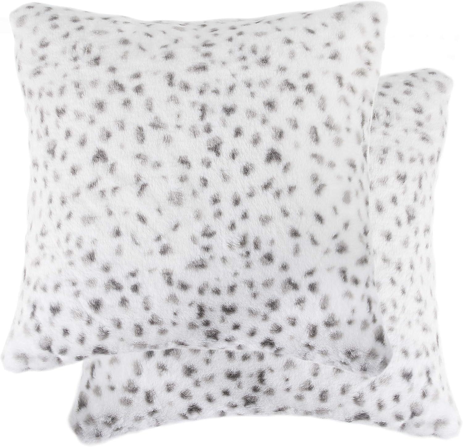 Snow Leopard Faux Fur 18" Square Pillow Set