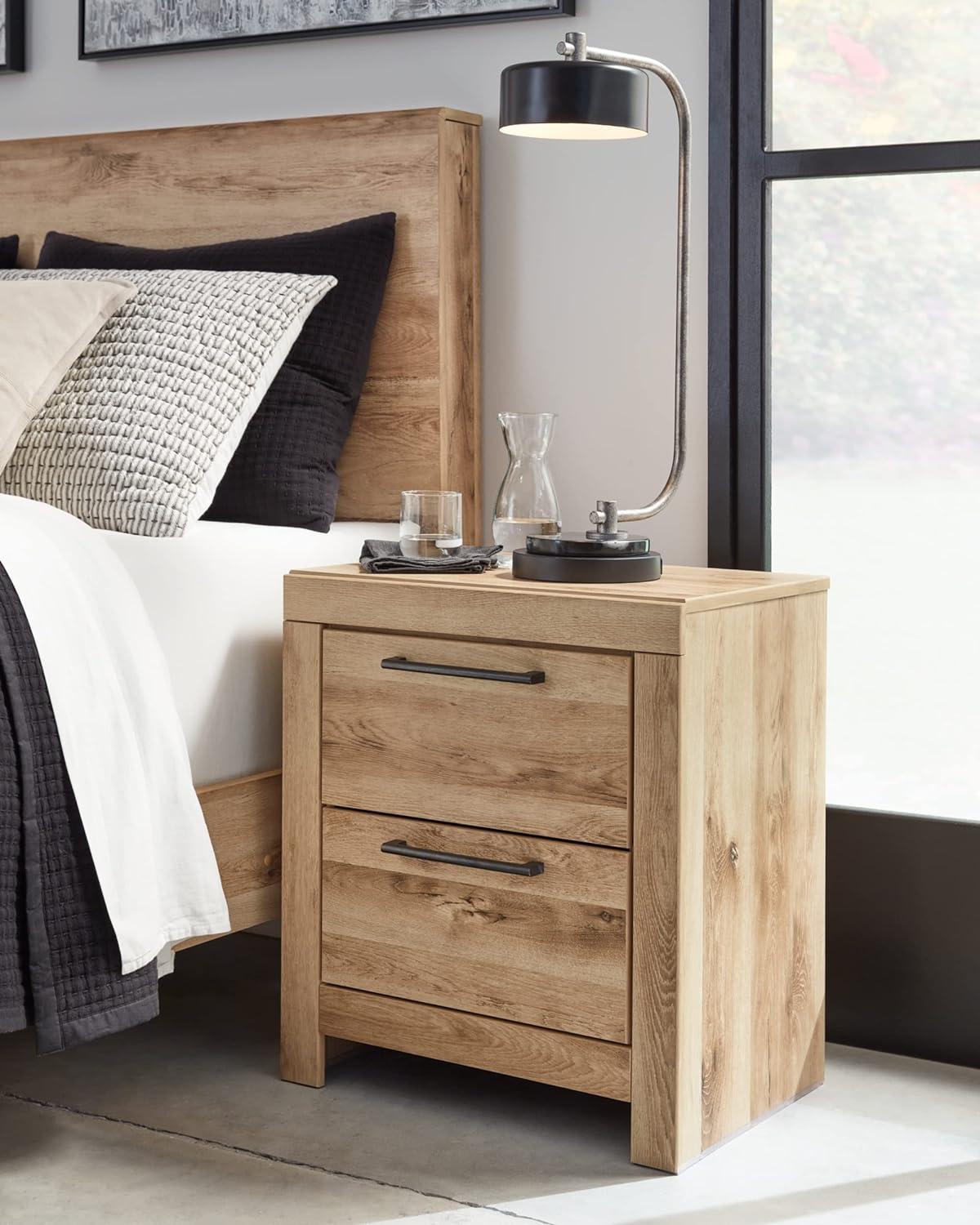 Hyanna Contemporary Beige 2-Drawer Nightstand with USB Charging