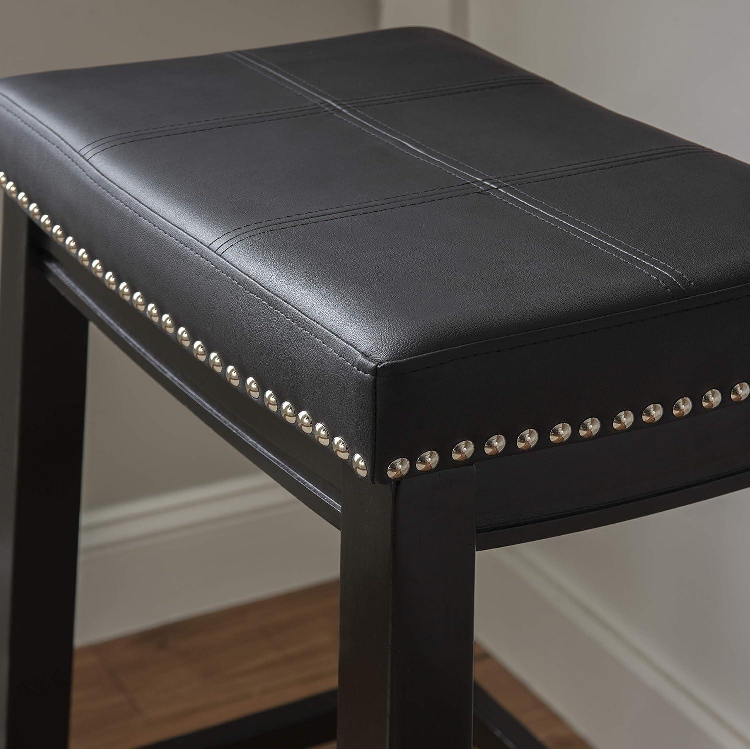Claridge Backless Faux Leather Nailhead Saddle Barstool Black - Linon: Rubberwood Frame, 32.25" Height