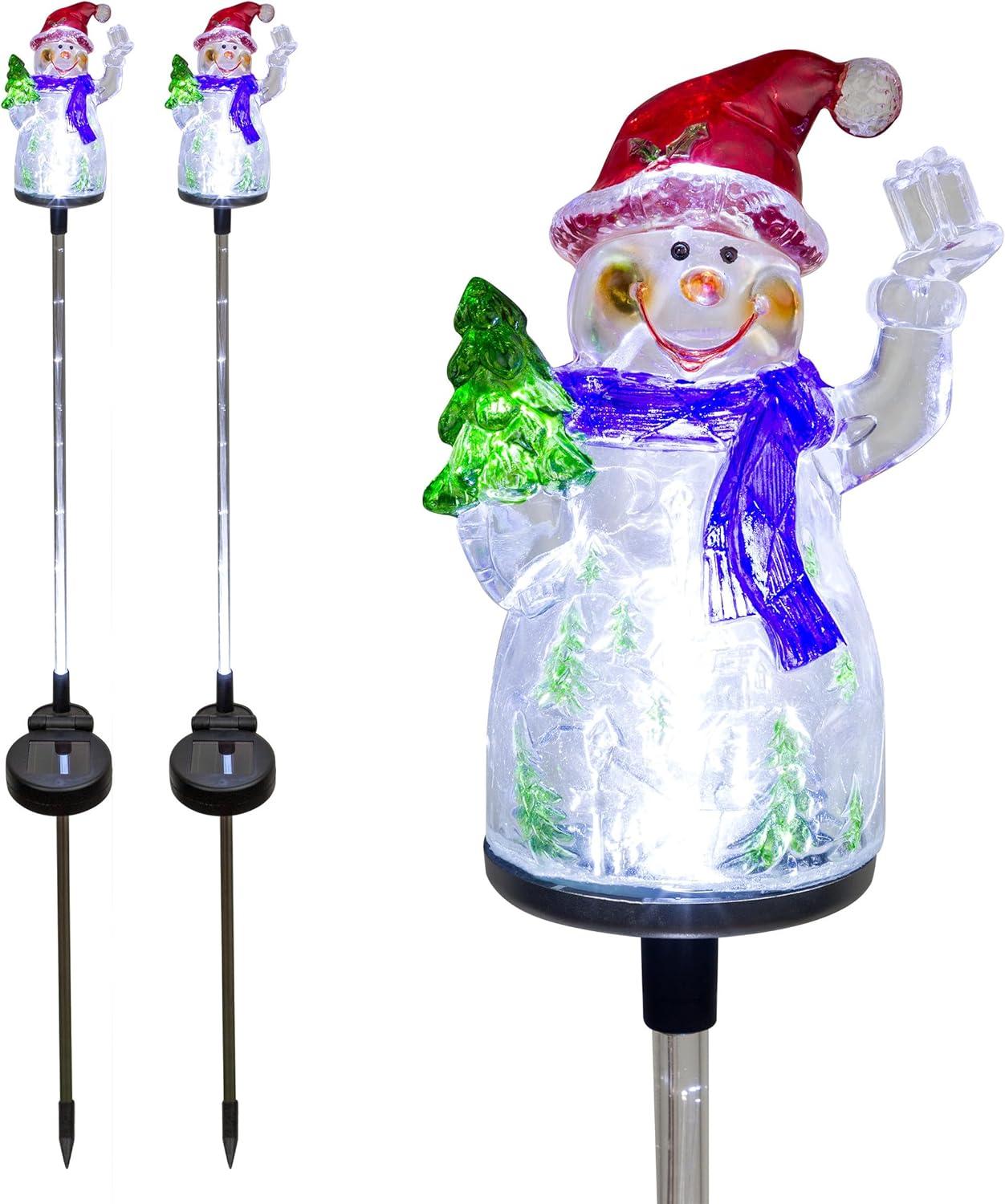 Alpine Corporation 34" Snowman Solar Powered Glass Garden Stakes (2 Pieces)