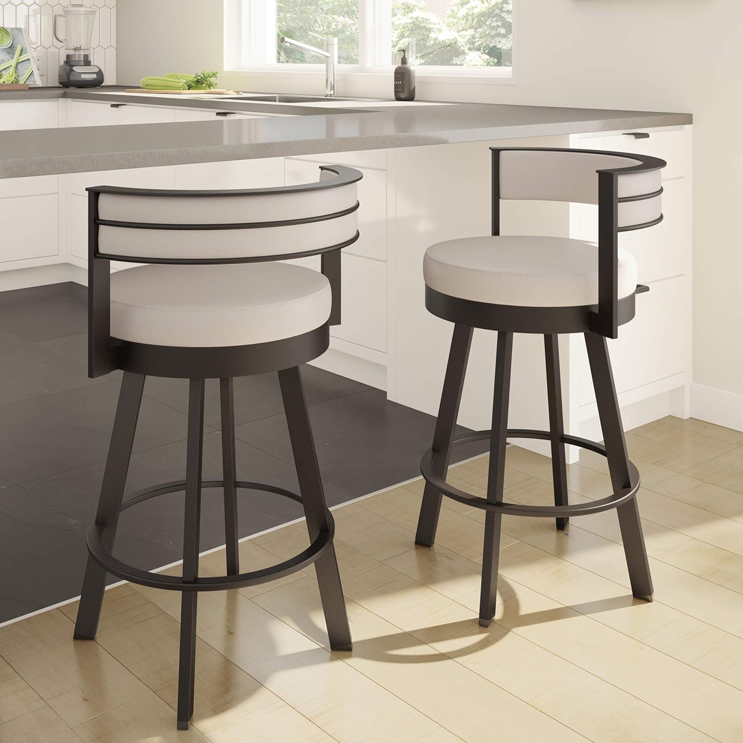 26" Browser Swivel Counter Height Barstool with Upholstered Seat Beige - Amisco
