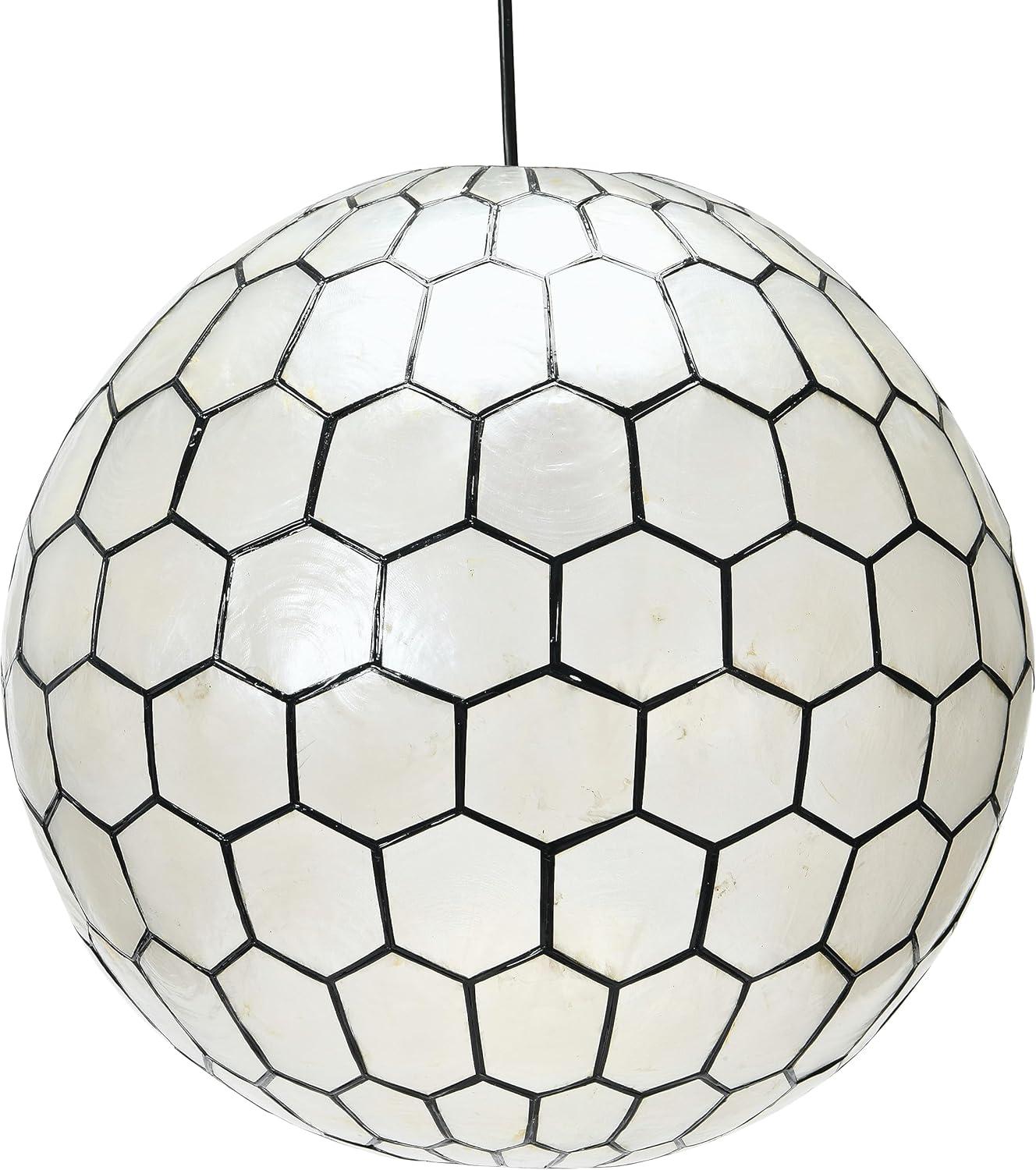 Capiz Honeycomb Globe Pendant Light - Black 16" Contemporary