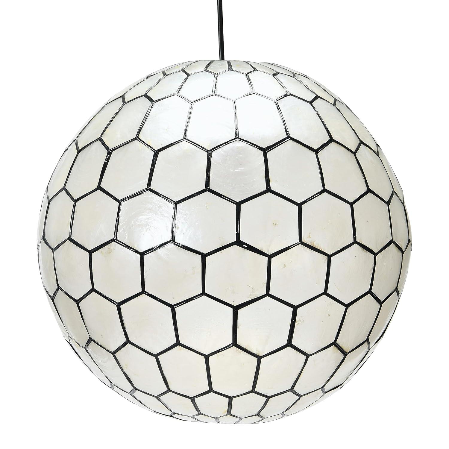 Storied Home 16"x15" Capiz Honeycomb Globe Pendant Light: Artisan Crafted, ETL Listed, Metal Frame