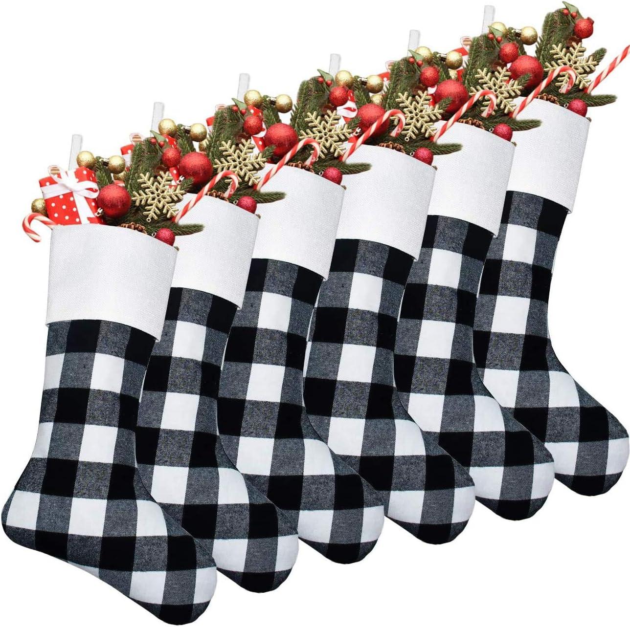 Clearance Christmas Ornaments Christmas Decorations Indoor Wivi Buffalo Plaid Fireplace Hanging Multi-color Christmas Stockings, 18" (6 Count)