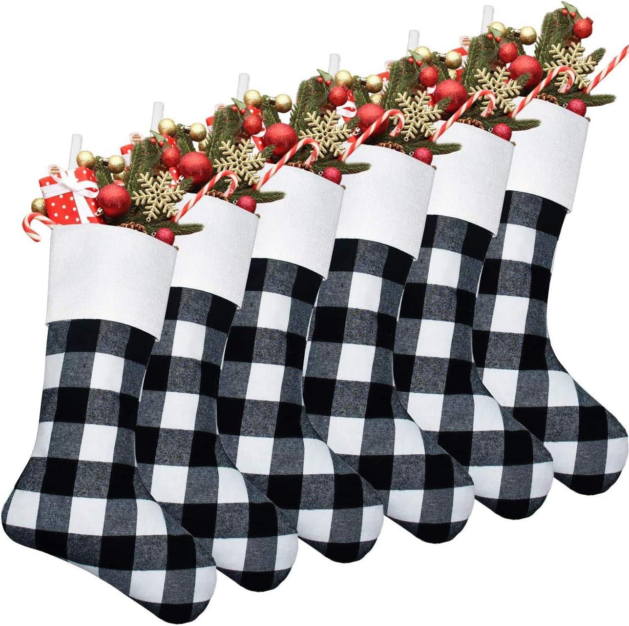 Longrv Buffalo Plaid Fireplace Hanging Multi-color Christmas Stockings, 18" (6 Count)