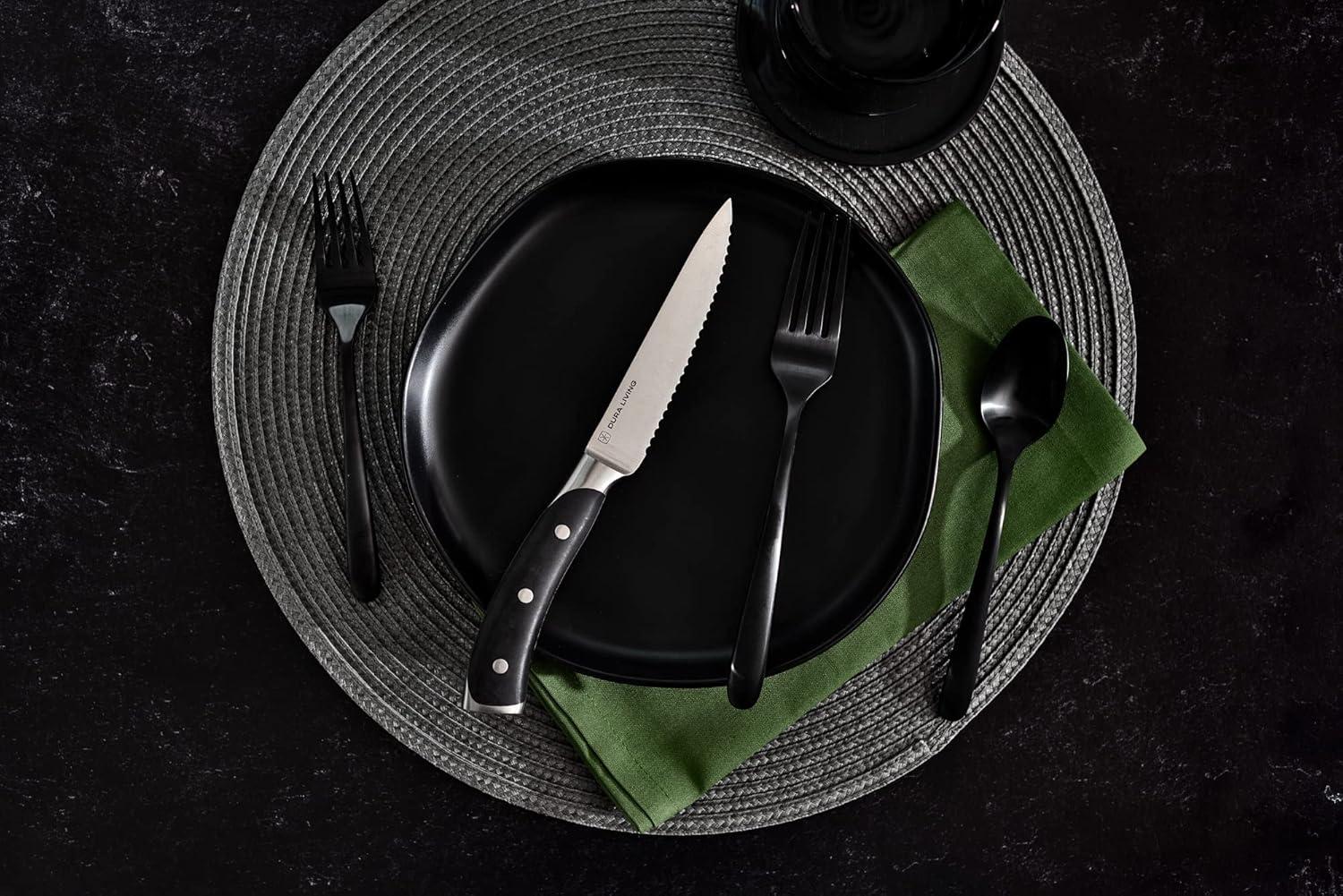 Dura Culina® Elite Series 8 Piece Stainless Steel Steak Knife Set, Black