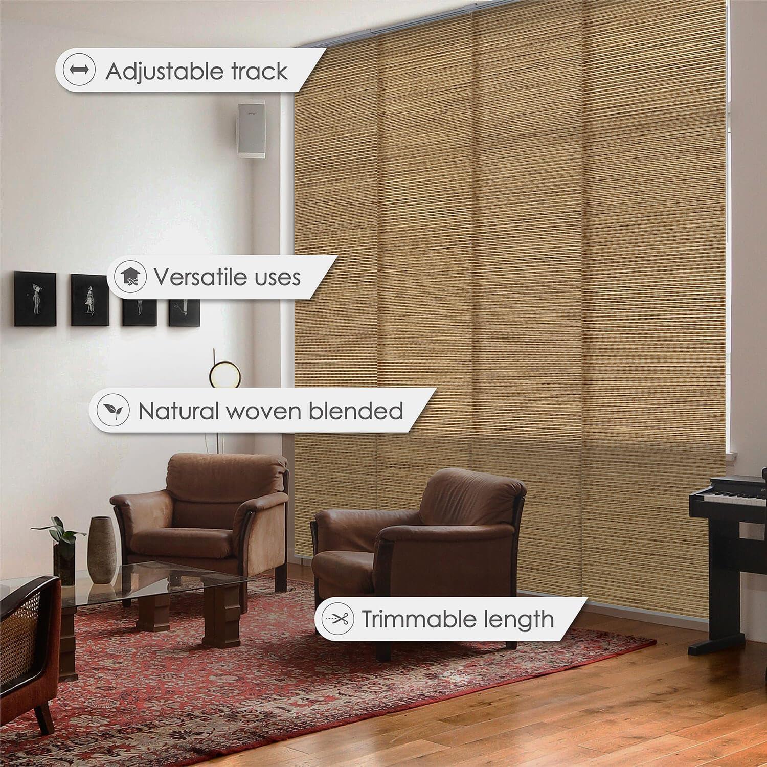 GoDear Design Adjustable Sliding Panel Track Blinds for Windows, Vertical Blinds for Sliding Doors, Extendable Track from 45.8" to 86" W, Trimmable Panel Curtains Up to 96", Light Filtering, Mayonaka