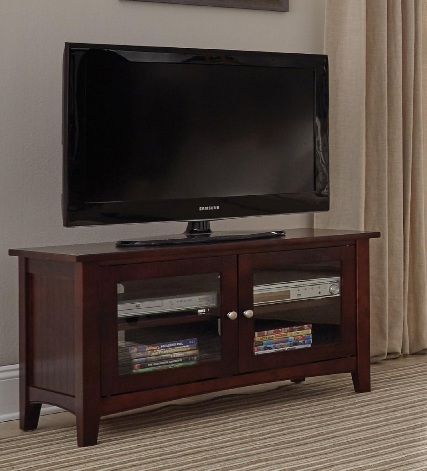 Transitional Shaker Cottage 36" Espresso TV Stand with Glass Cabinet