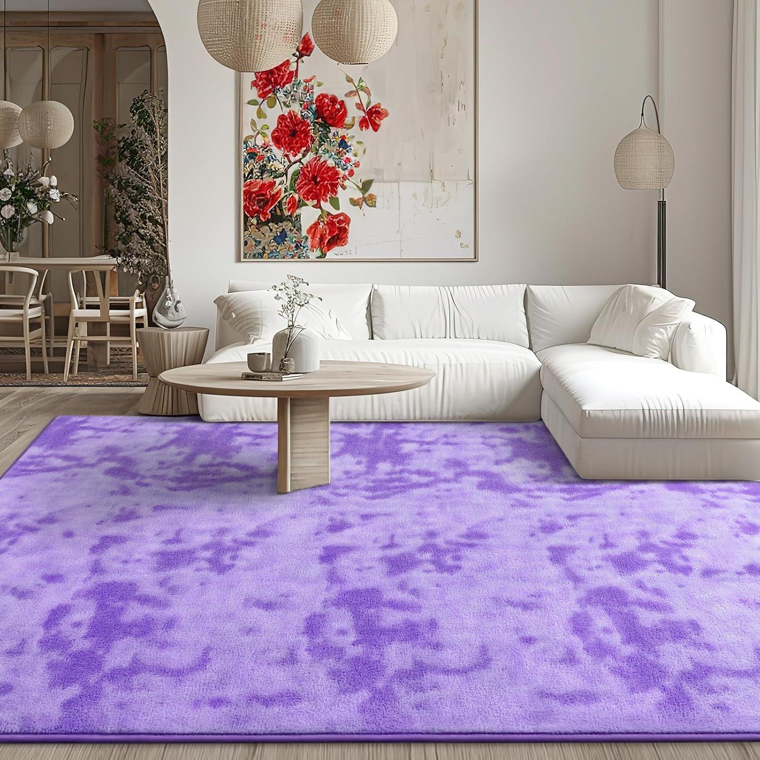 Noahas Fluffy Shaggy Rugs, 5x8 Feet Purple Plush Rugs for Girls Bedroom, Soft Kids Room Carpets, Large Bedside Rug, Upgrade Non-Slip Rugs for Children Nursery Dorm Home Decor, Purple