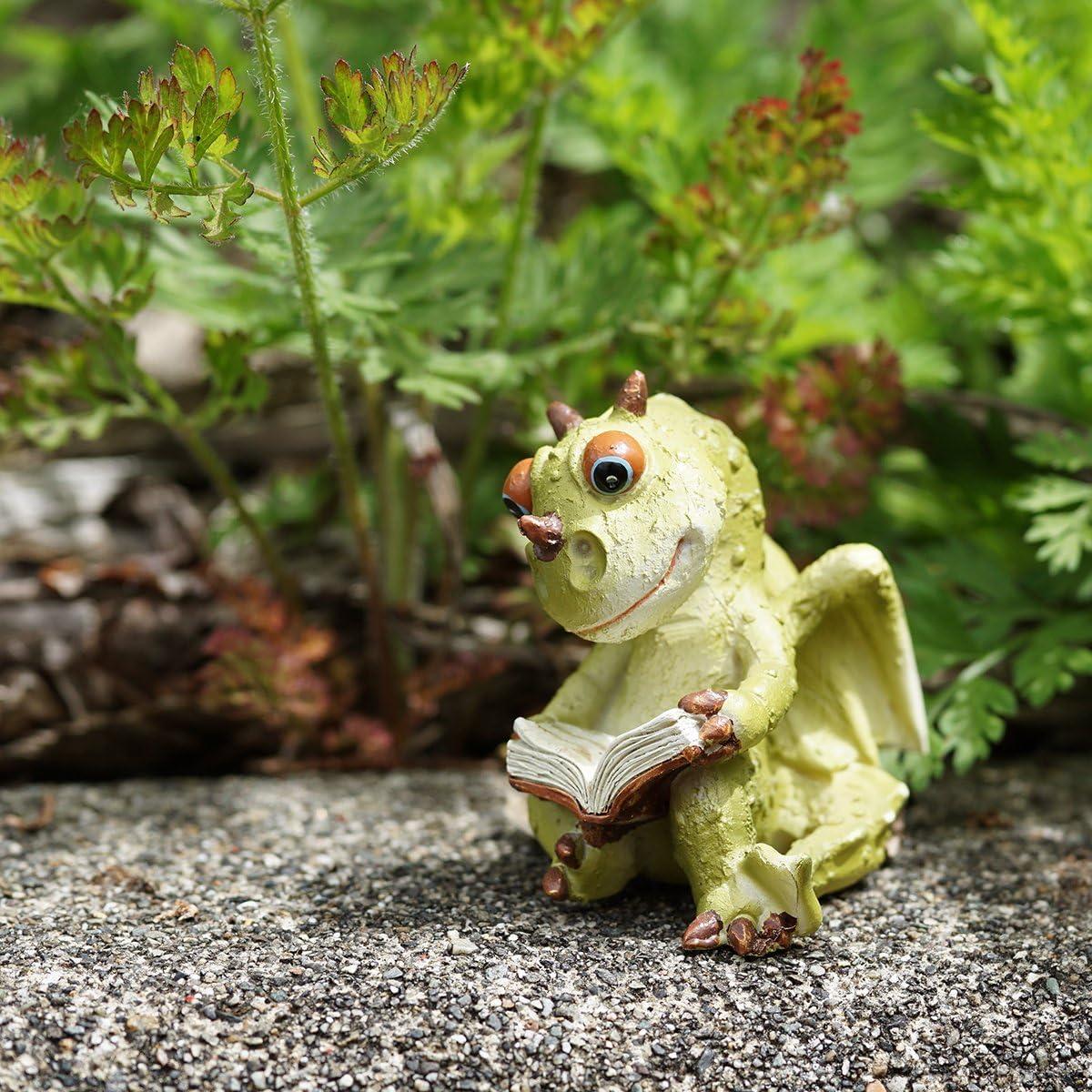 Miniature Green Resin Dragon Reading Book Figurine