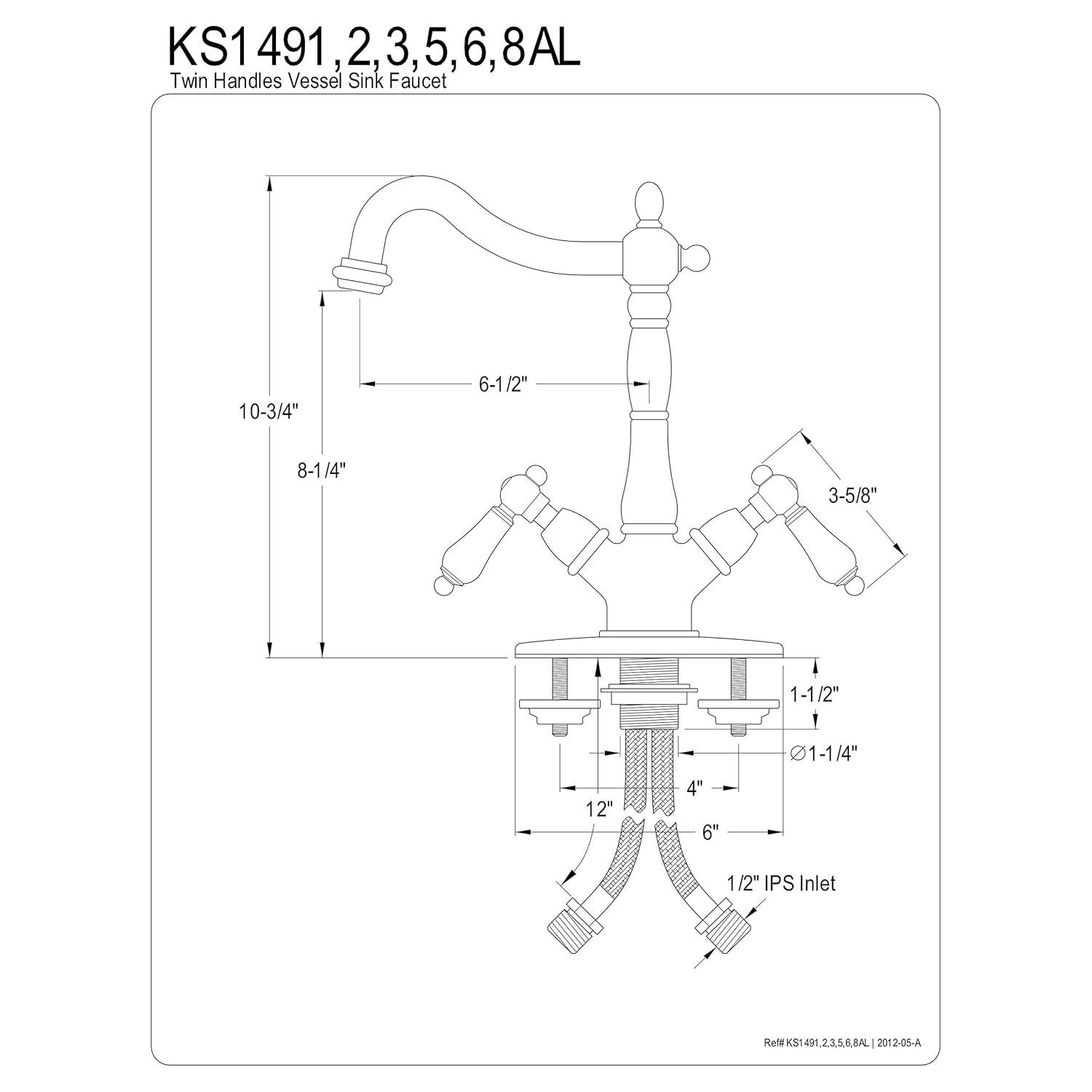 Kingston Brass KS1491AX Vessel Sink Faucet, Polished Chrome