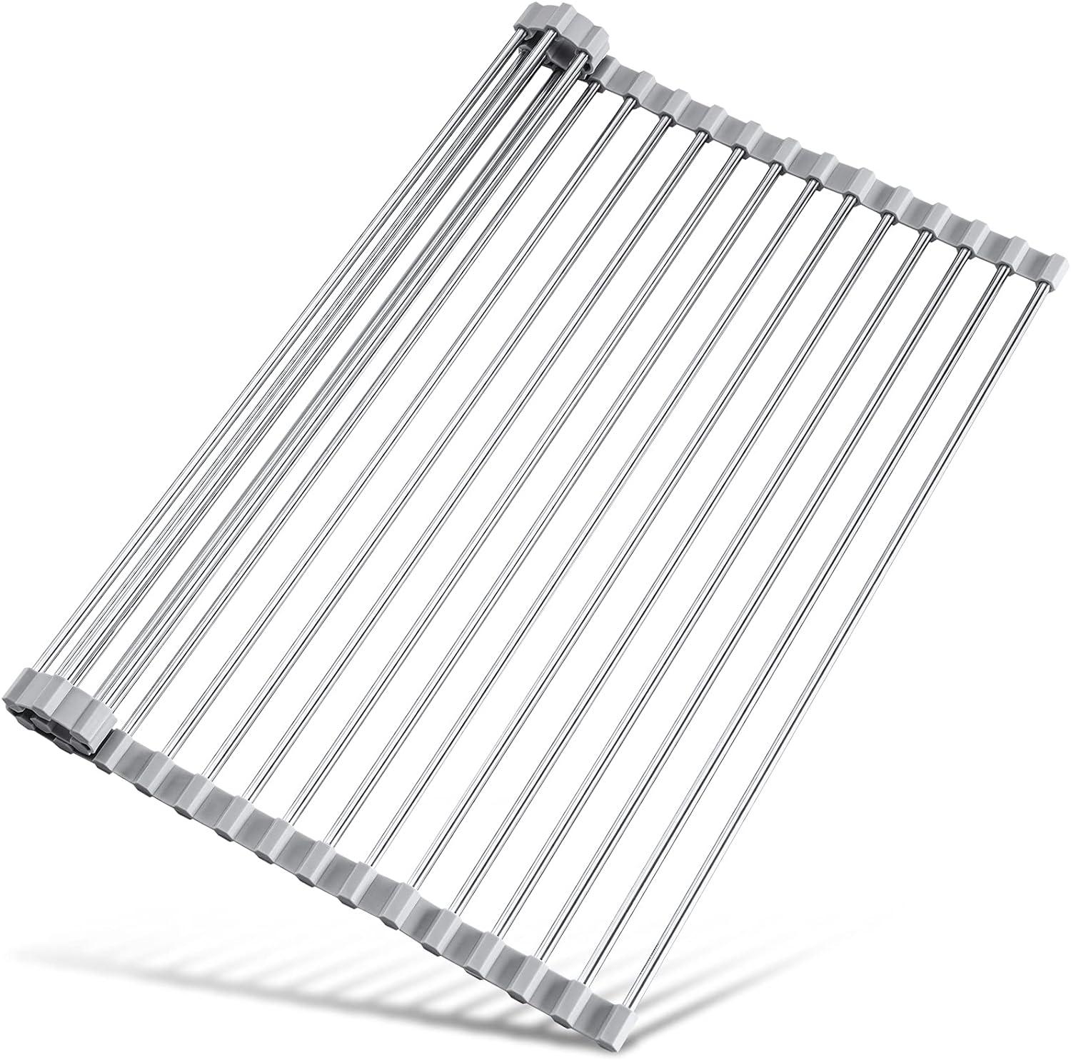 17.7" x 15.5" Silver Foldable Stainless Steel Dish Drying Rack