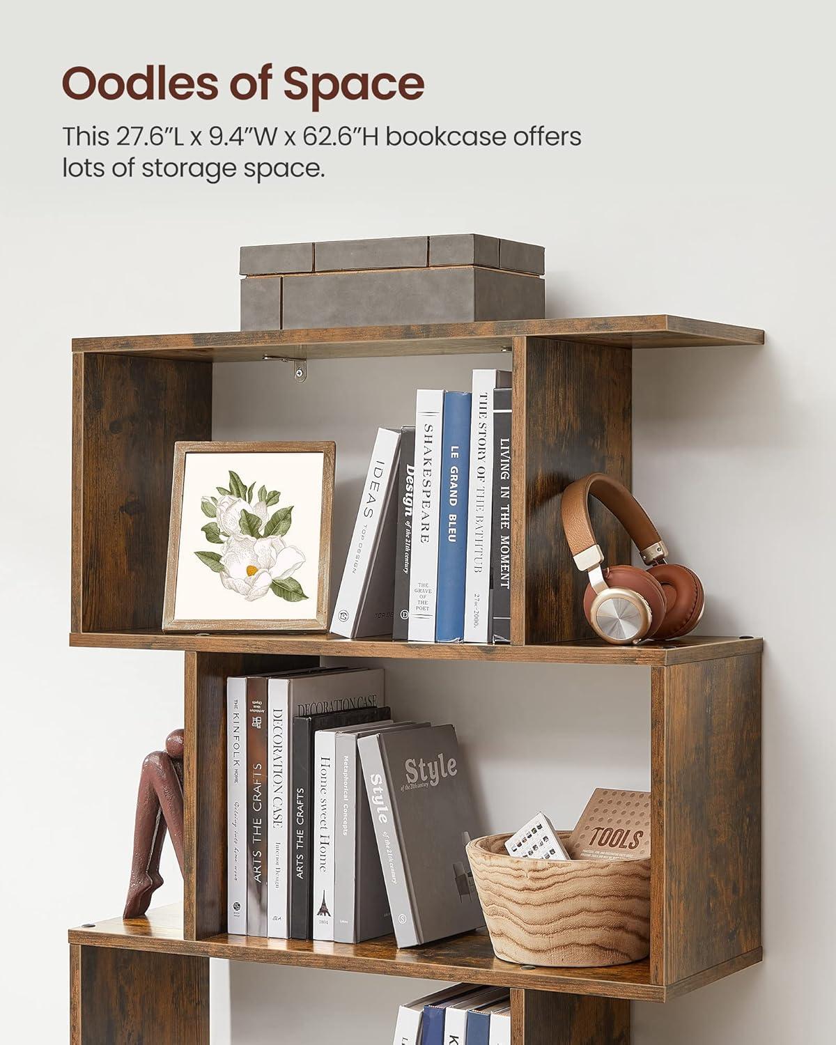 Rustic Brown 5-Tier Wooden Cube Storage Bookcase