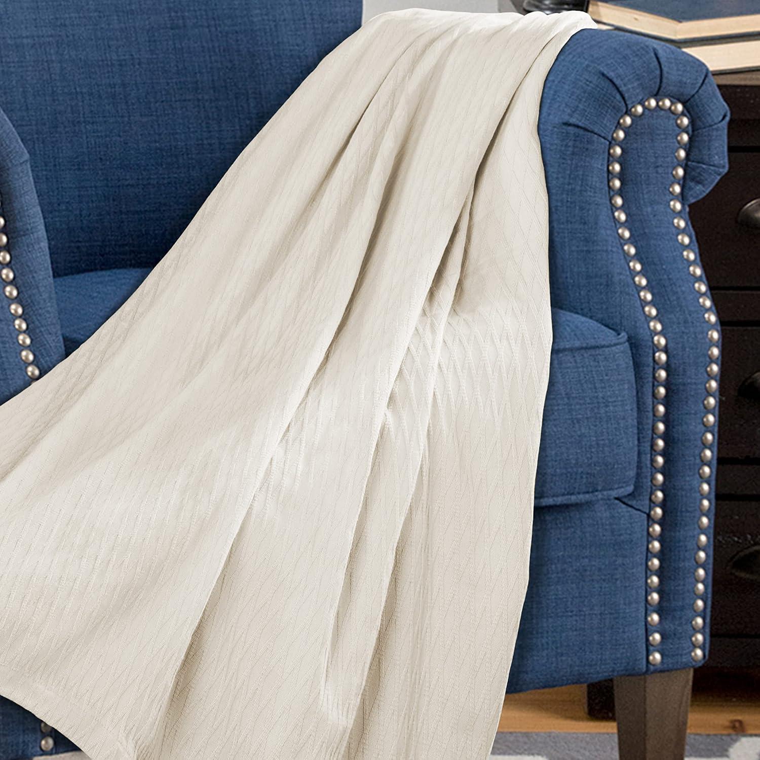 Superior Dobbyweave Knit Cotton Blanket, All Season Breathable Bed Blanket Full/Queen Size, Ivory