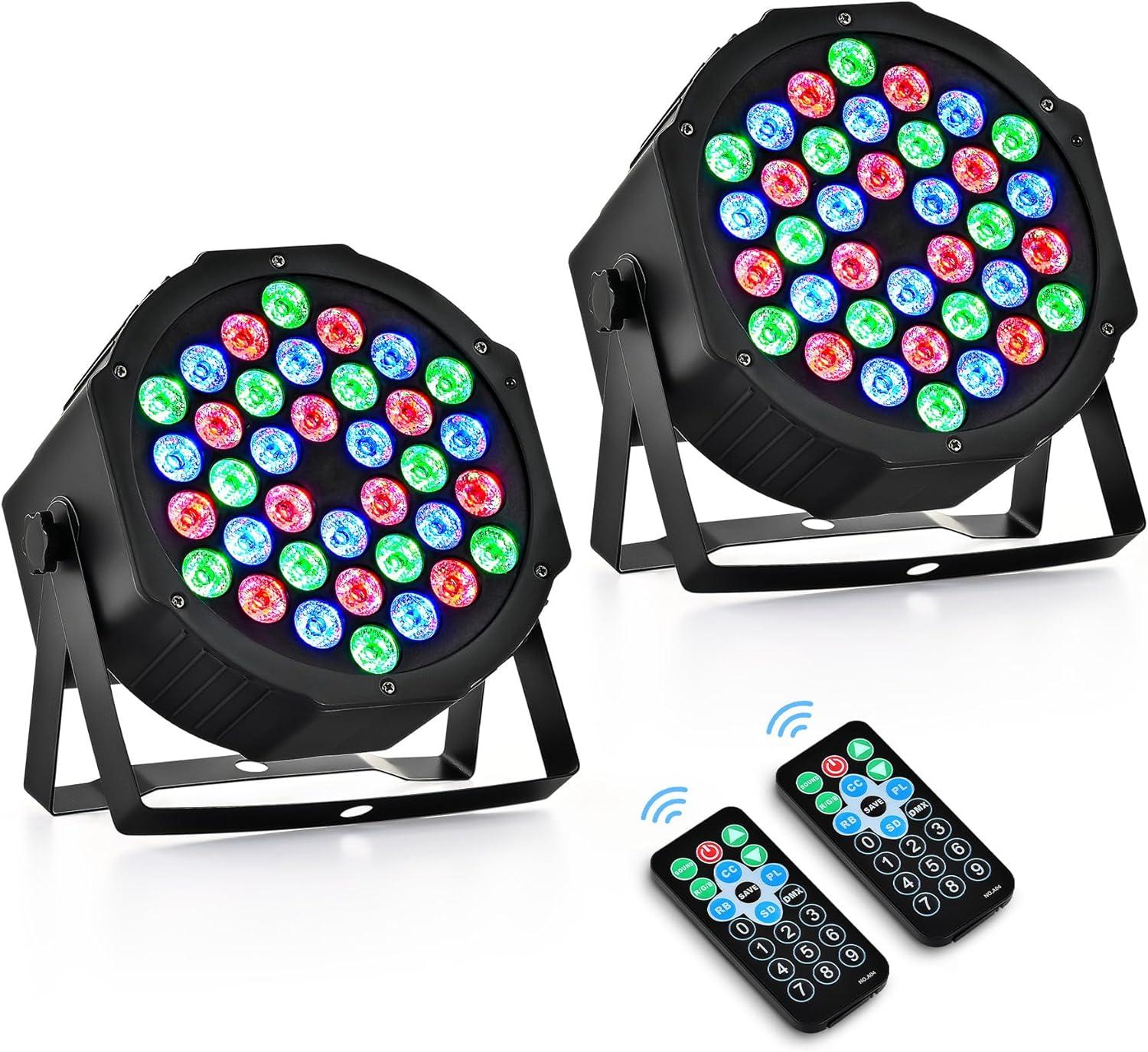 CO-Z Stage Lights 36 RGB LED Par Lights with Sound Activated Remote Control DJ Uplighting for Event Wedding Party Bar Club Music Stage Lighting, 2 Pack