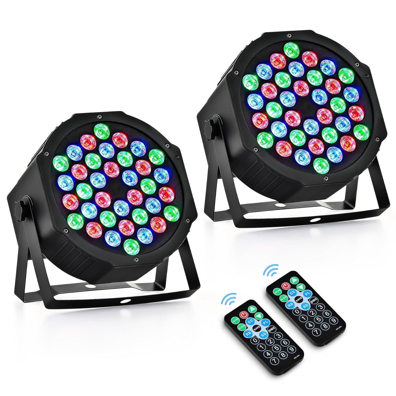 CO-Z Stage Lights 36 RGB LED Par Lights with Sound Activated Remote Control DJ Uplighting for Event Wedding Party Bar Club Music Stage Lighting, 2 Pack