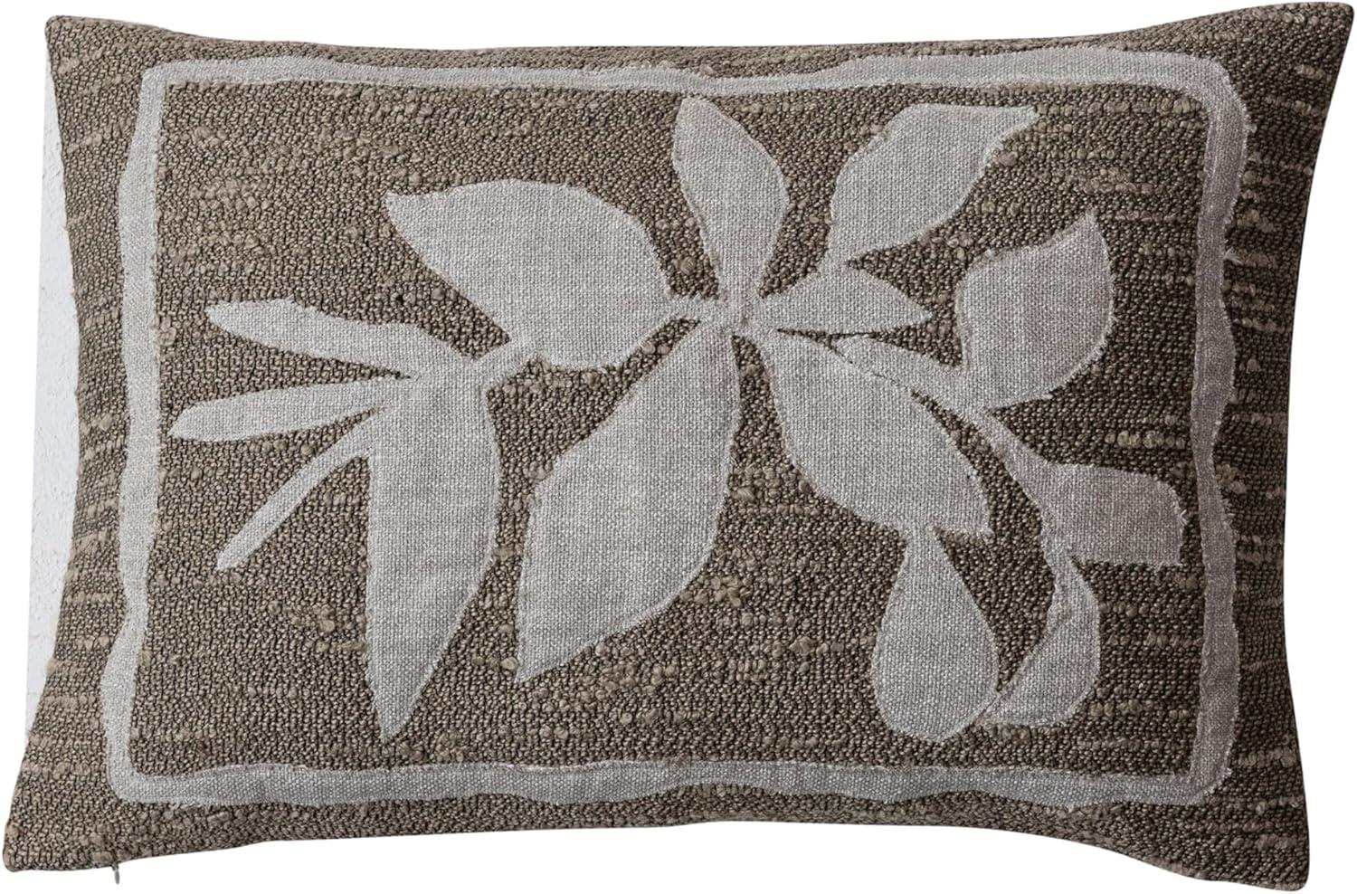 Tan and Brown Woven Botanical Lumbar Pillow