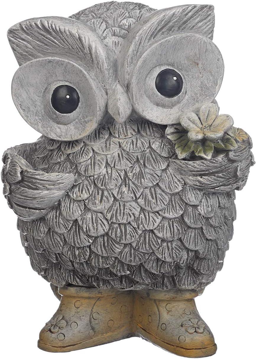 8.75" Gray and Yellow Resin Owl Garden Statue