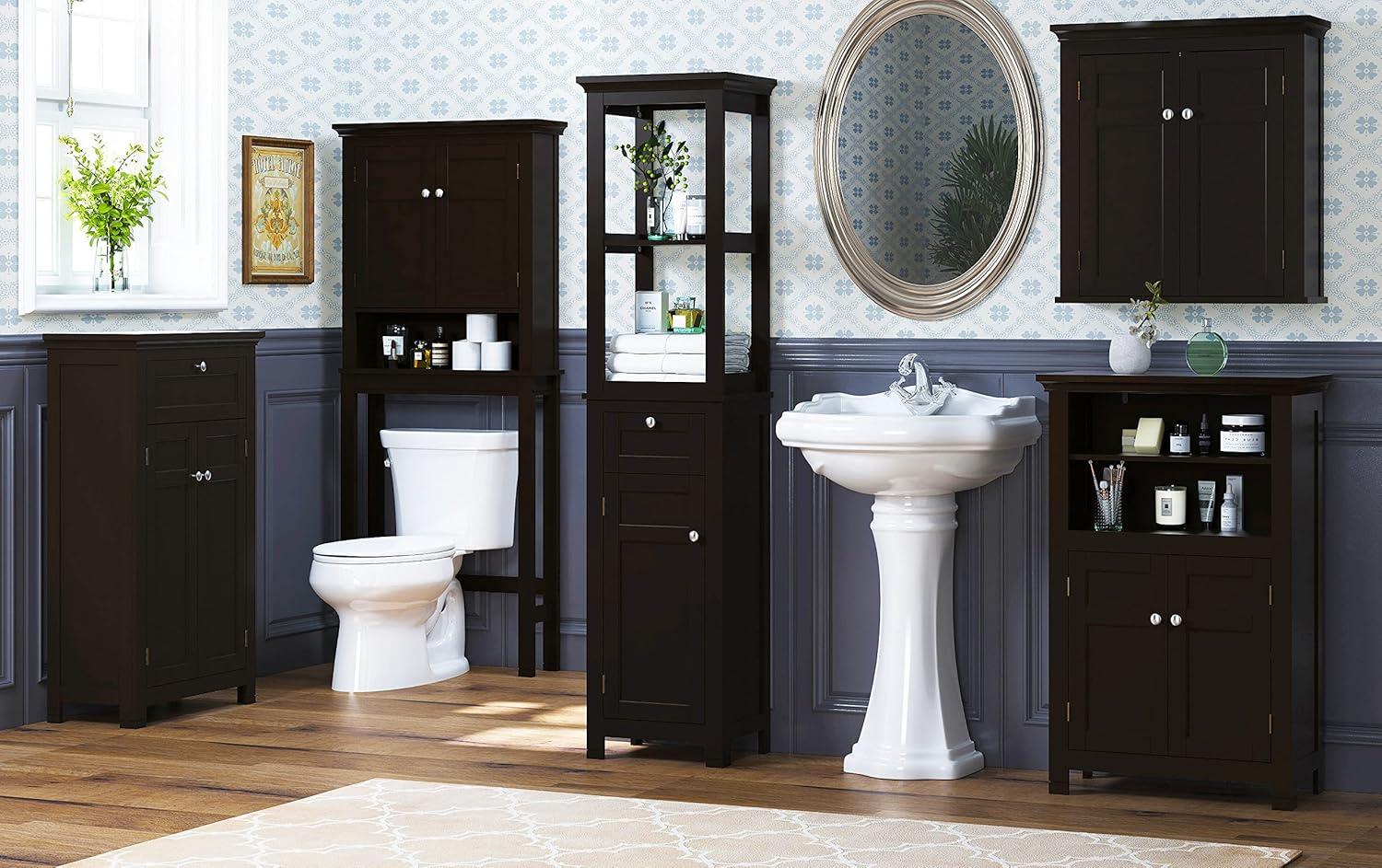 Spirich Home Freestanding Bathroom Cabinet with Doors and Adjustable Shelf, Wooden Entryway Storage Cabinet (Espresso)