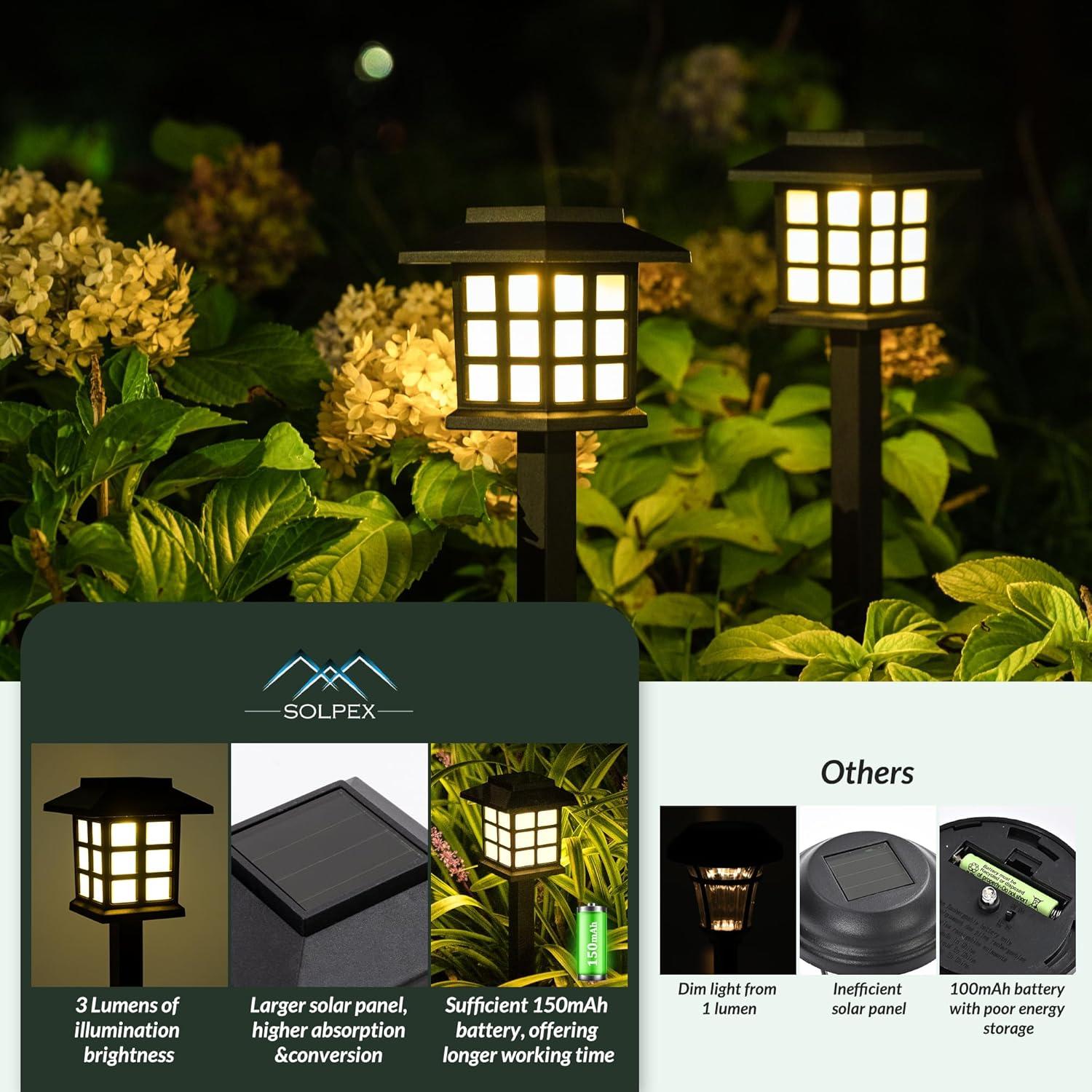 Solpex Solar Outdoor Lights,12 Pack Solar Path Lights, Solar Walkway Lights Outdoor, Solar Garden Lights, Solar Pathway Lights Outdoor Waterproof for Garden, Yard, Landscape and Driveway(Warm White 12PACK