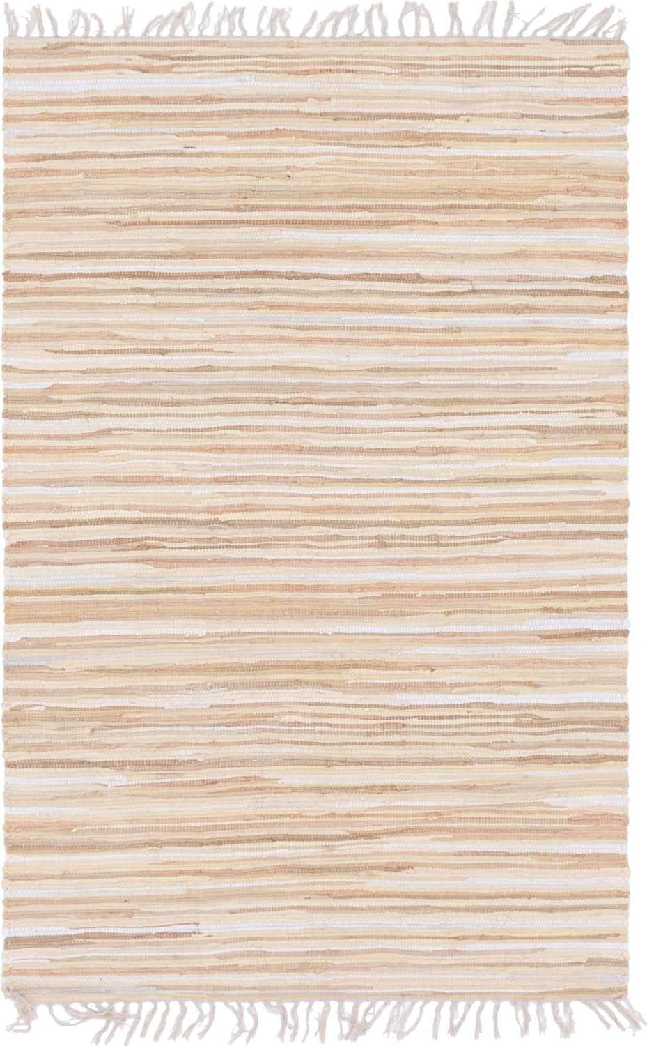 Beige Handwoven Cotton Striped Reversible Area Rug 4' x 6'