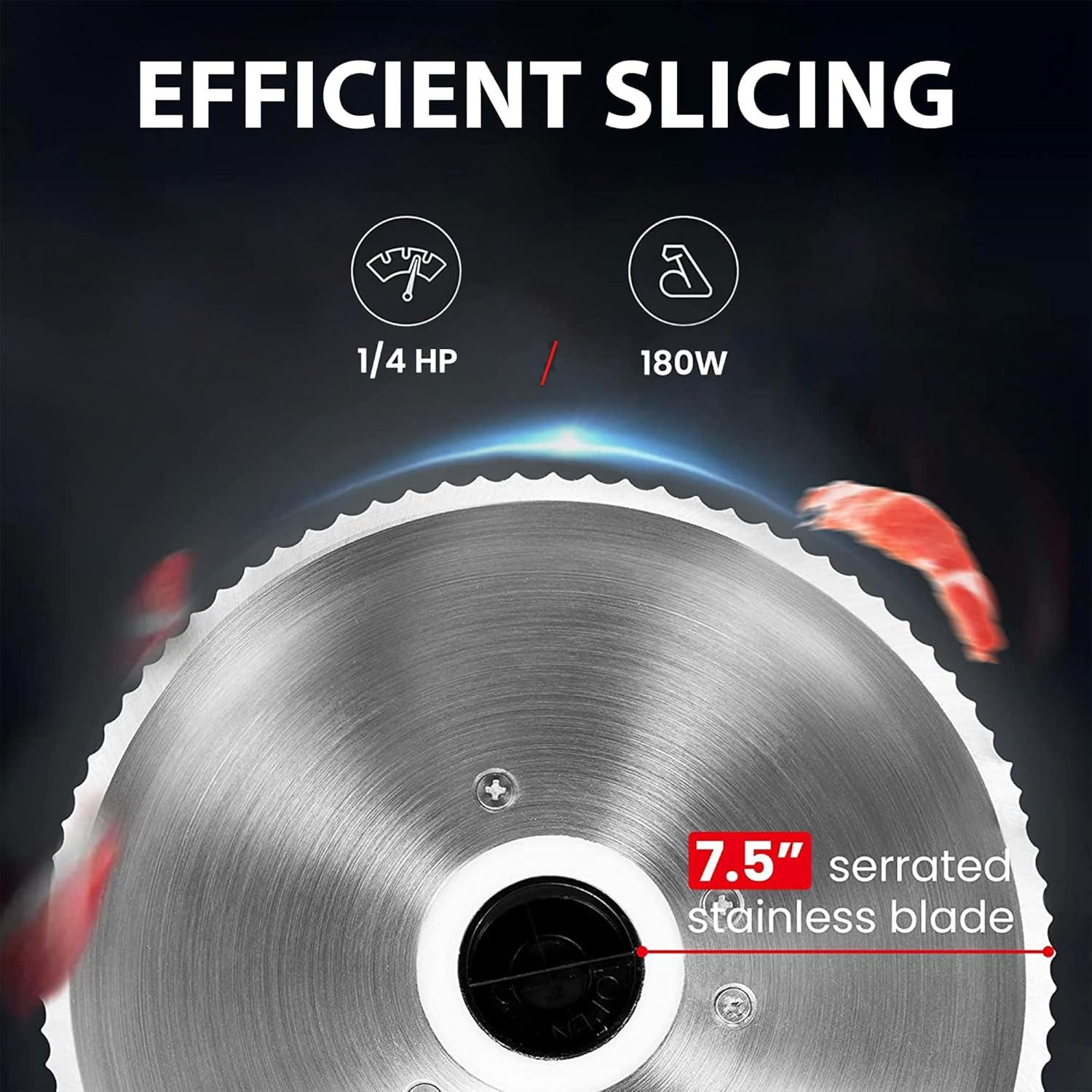 7.5" Electric Meat Slicer Machine for Home, with Stainless Steel Blade, 180 W, Adjustable Thickness, Easy to Clean, Food Slicer, Cuts Meat, Bread, Cheese and Deli, Sliver