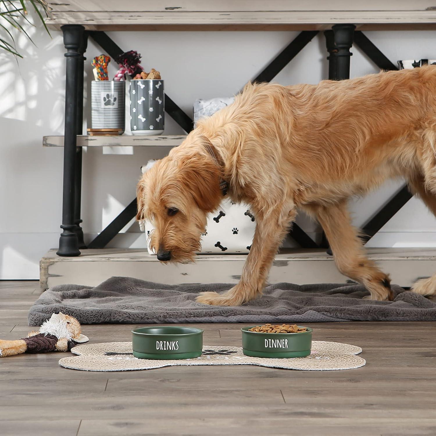 Pet Bowl - Dinner And Drinks Hunter Green - Medium 6Dx2H SET/2