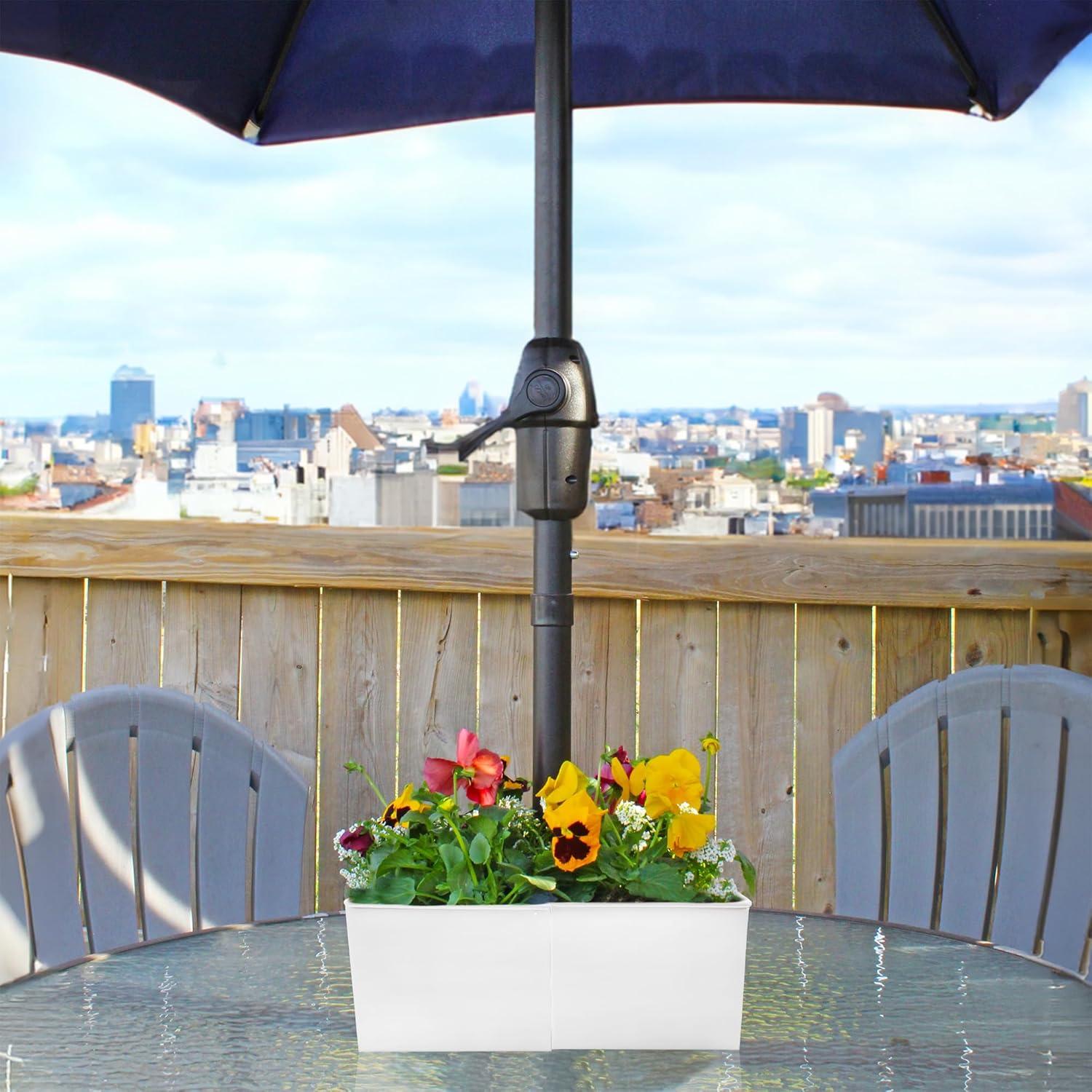 AuldHome Design White Square Umbrella Planter for Patio Table, Enamelware Rectangle Planter Pots Set