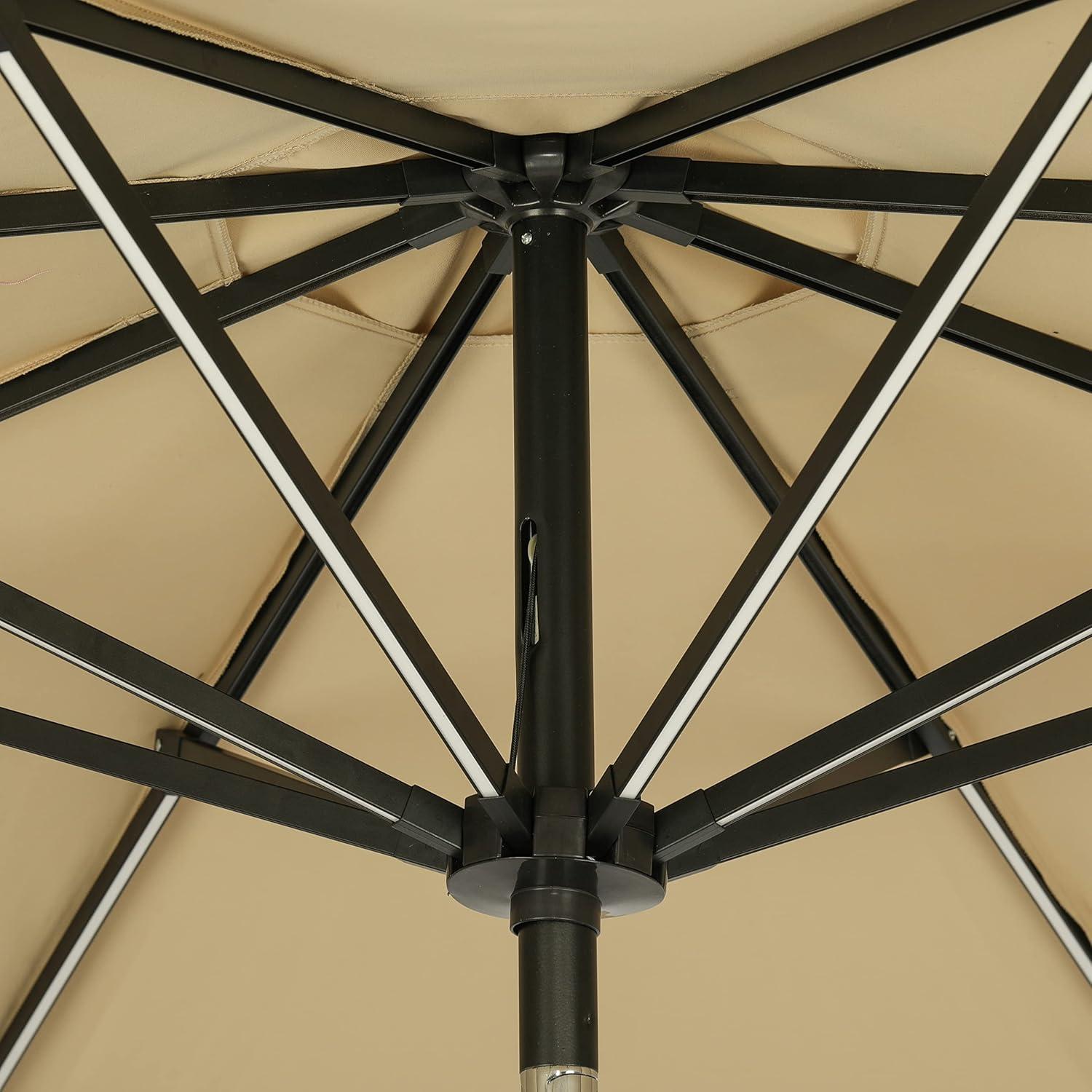 11' x 11' Calypso II Market Patio Umbrella with Solar LED Strip Lights Champagne - Island Umbrella