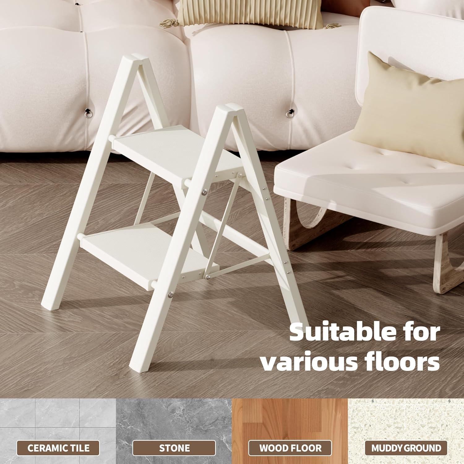 WFX Utility™ Lightweight 2 Step Ladder With Anti-Slip Wide Pedals, 330Lbs Capacity Durable Aluminum Step Stool For Home, Office, And Library