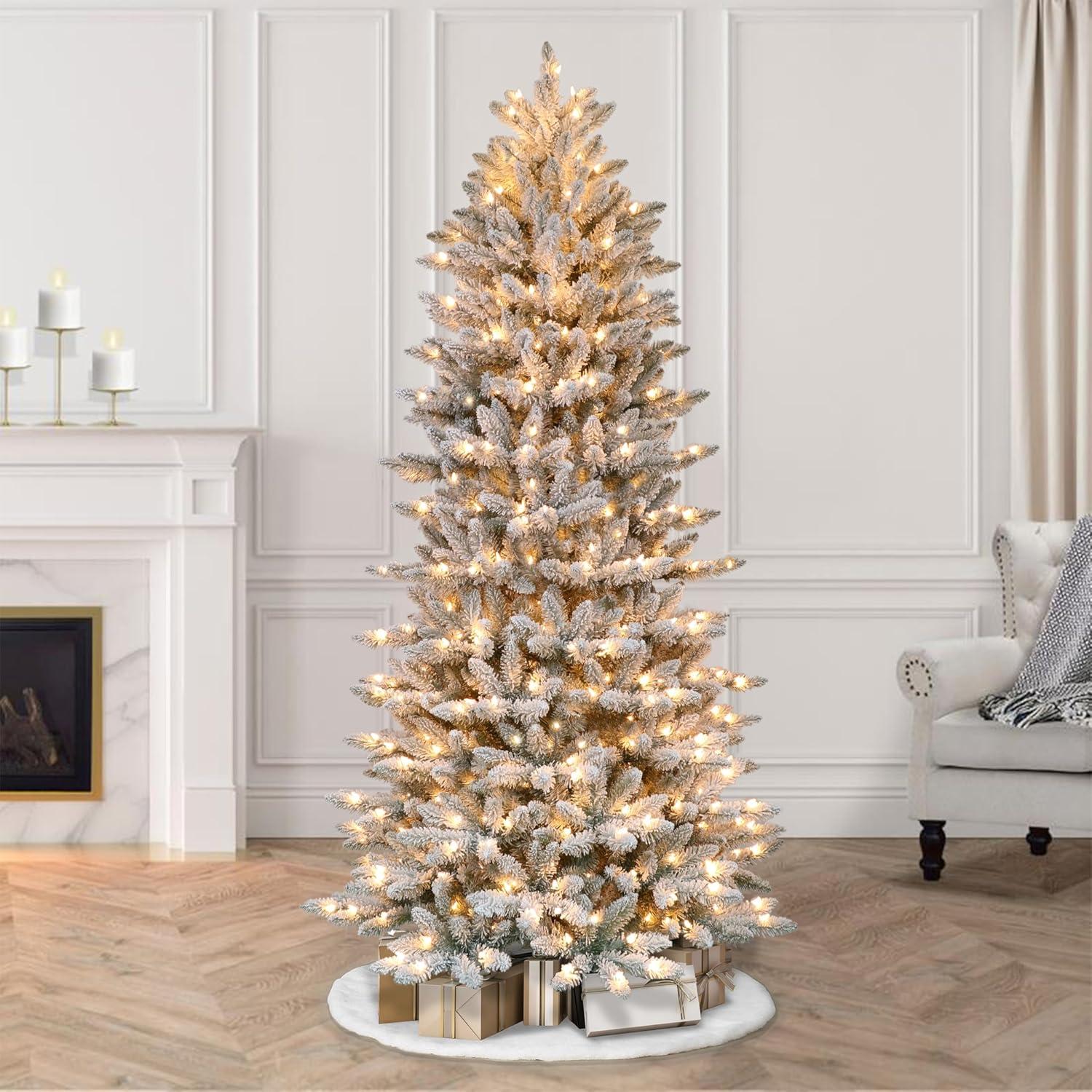 7.5-Foot White Pre-Lit Slim Fraser Fir Artificial Christmas Tree