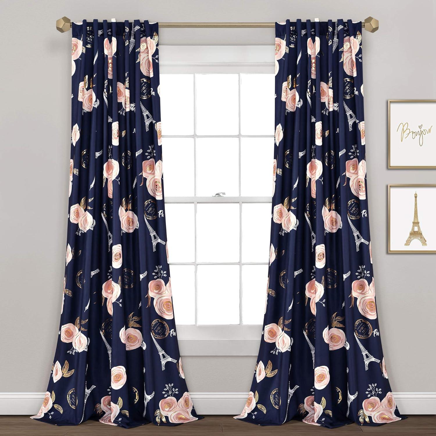Lush Decor Vintage Paris Rose Butterfly Script Floral Semi-Sheer Curtain (Set of 2)