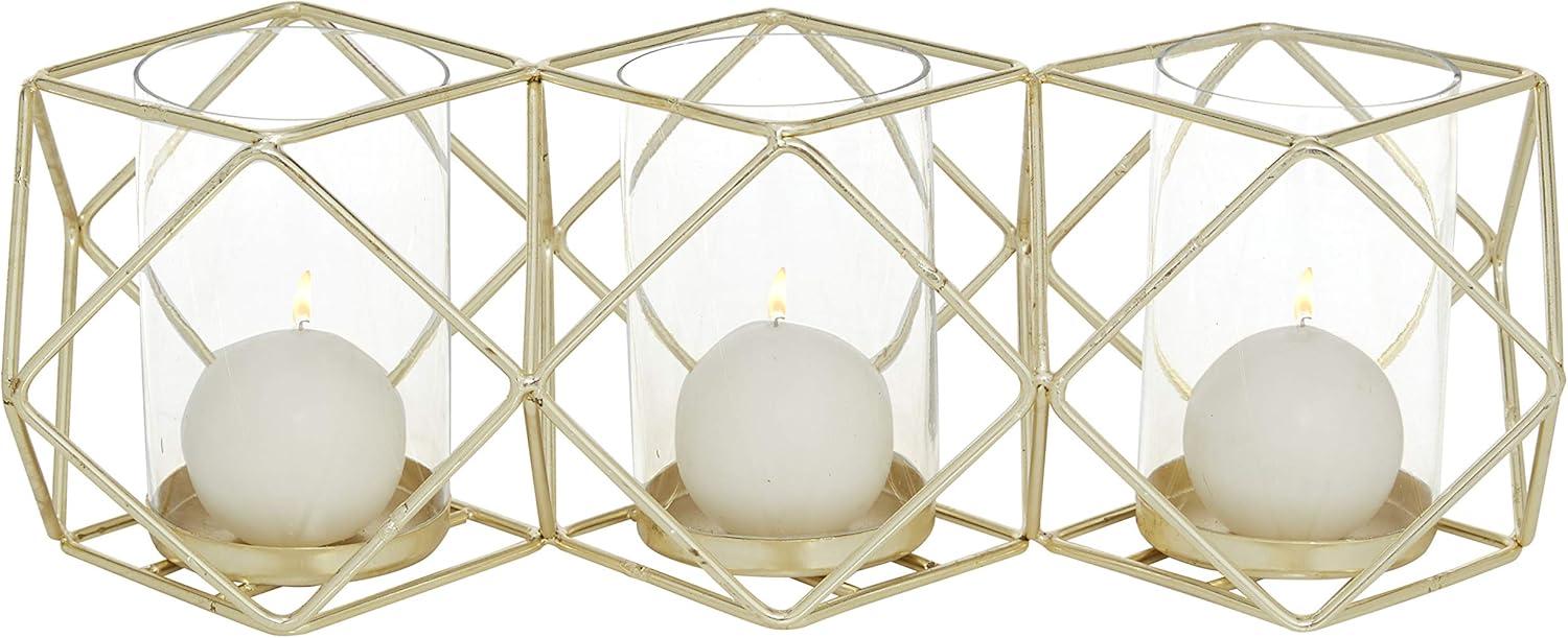 22" x 6" Round Glass Pillar Candle Holder Black - Olivia & May: Elegant Mantel Decor, 5-Unit Tray