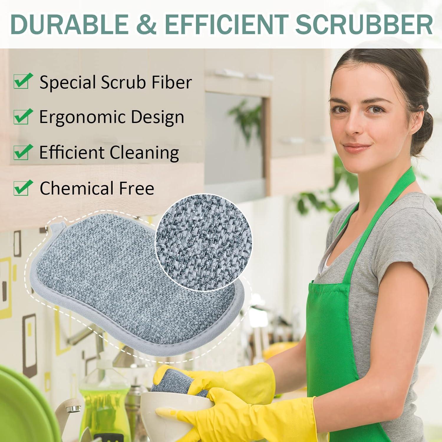 24 Pack Multi Purpose Scrub Sponges Non Scratch Microfiber Sponge Cleaning Dish Scrubber Reusable Dish Sponges for Washing Dishes Along with Heavy Duty Scouring Power (Blue)