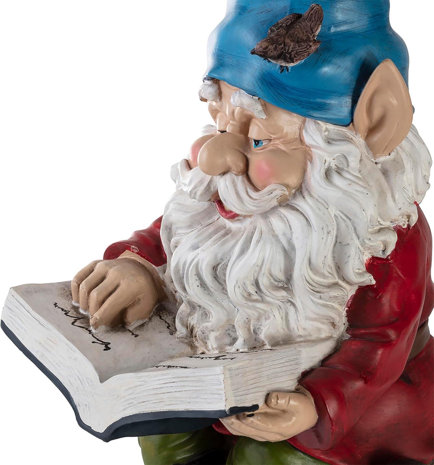 Colorful Resin Garden Gnome Reading Book Statue