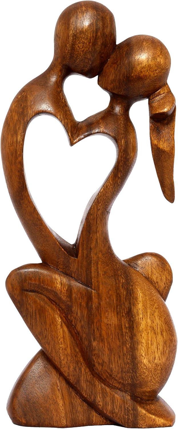 12" Handcrafted Suar Wood Endless Love Sculpture