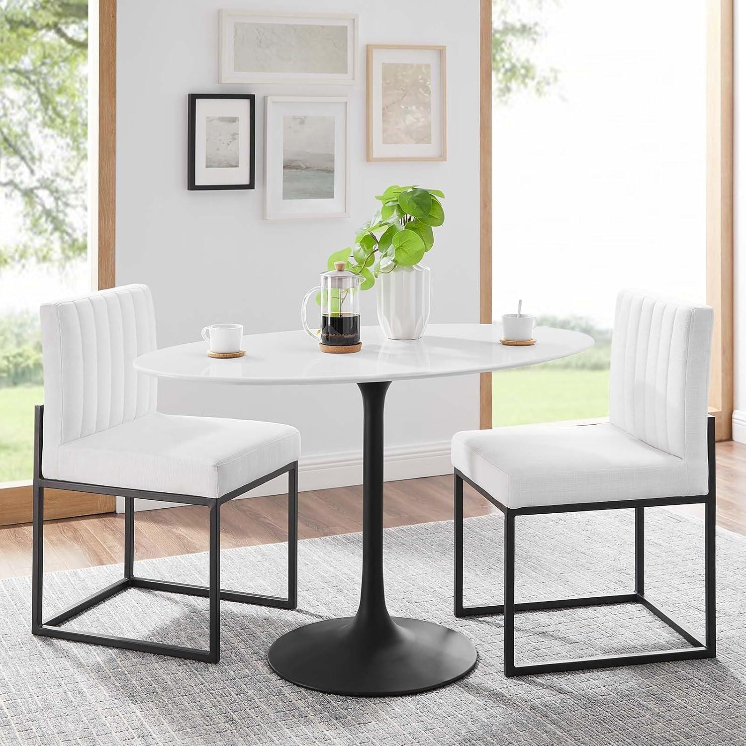 Contemporary Oval Wood Dining Table with Sleek Metal Base - Black and White