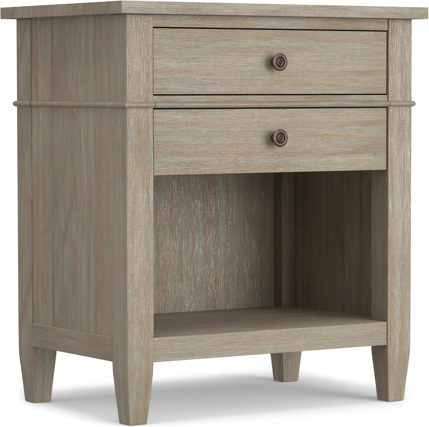 Simpli Home Carlton Solid Wood Bedside Table In Distressed Grey