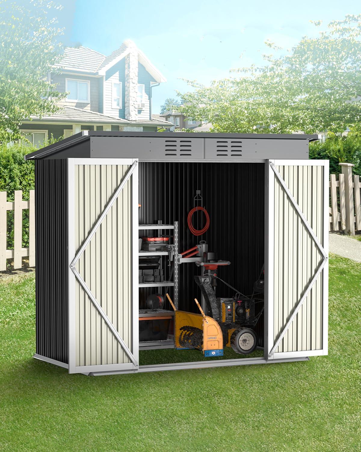 Bealife Outdoor Storage Shed Clearance, Metal Outdoor Storage Cabinet, Waterproof Tool Shed, Lockable Backyard Sheds for Garden, Patio and Lawn (Brown, 5' x 3')