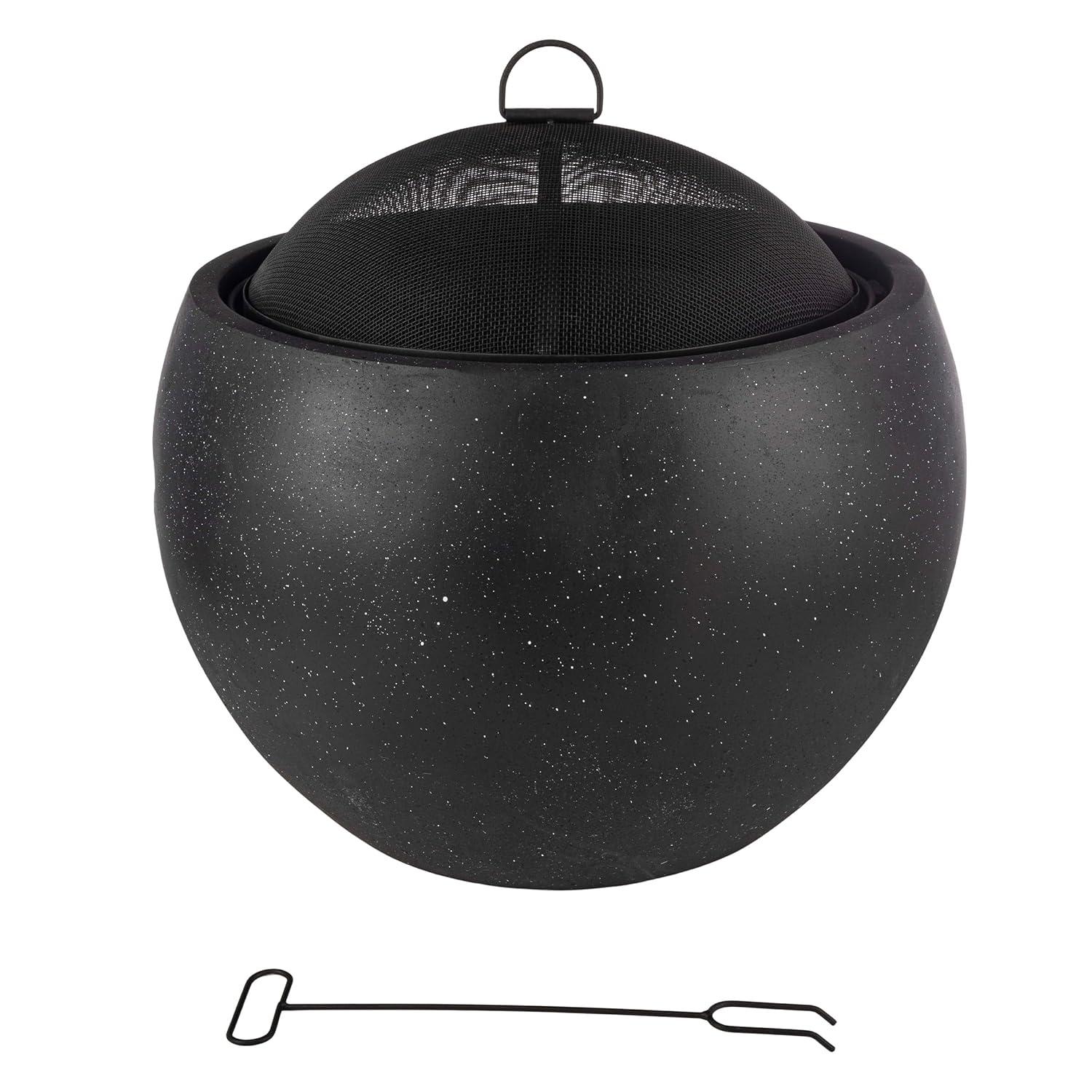 Pure Garden 24" Magnesium Oxide Round Outdoor Fire Pit Set Black: Includes Poker, Cover, 4200 BTU Output