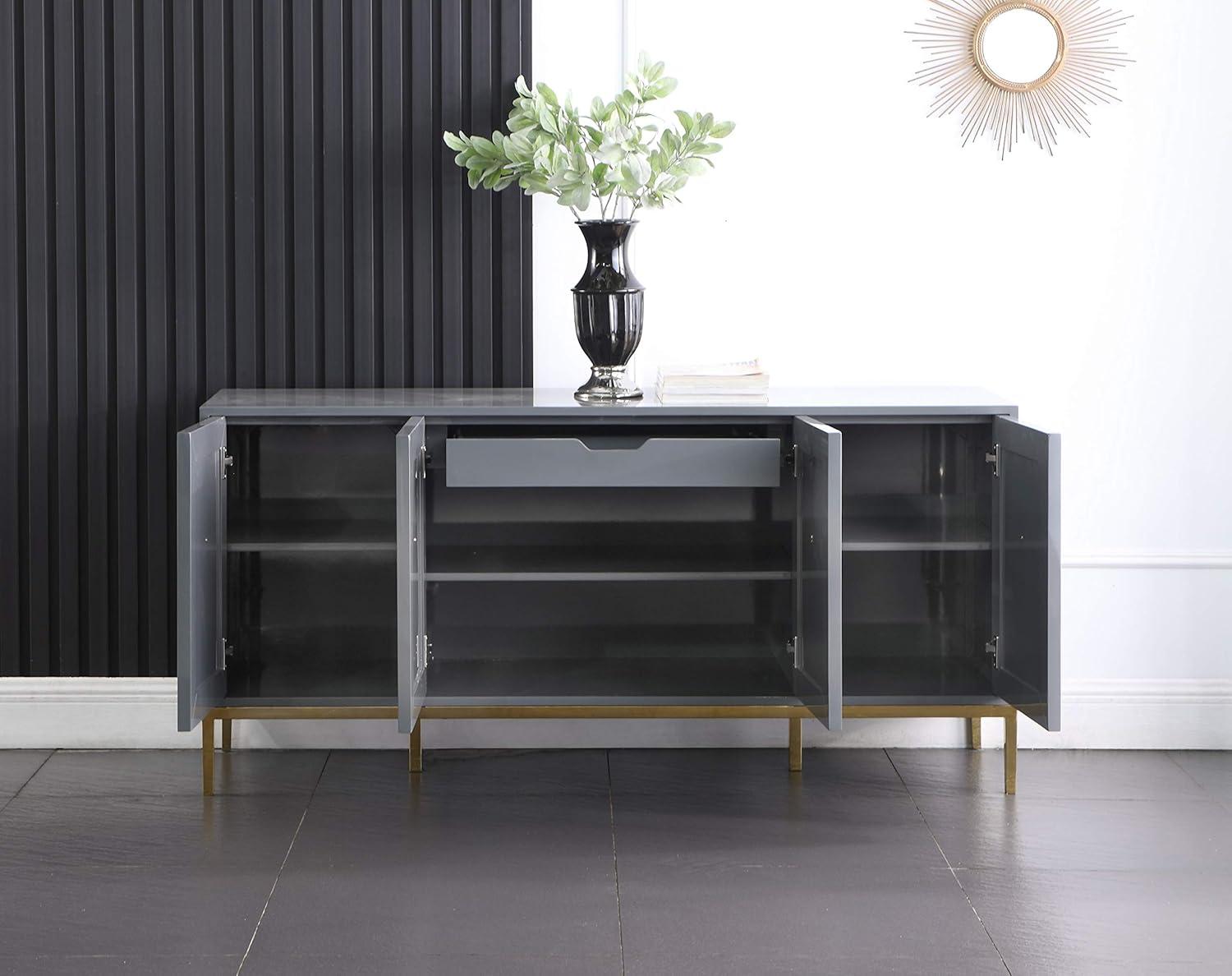 Best Master Furniture Sujay 65" Modern Wood Sideboard with Gold Accents in Gray