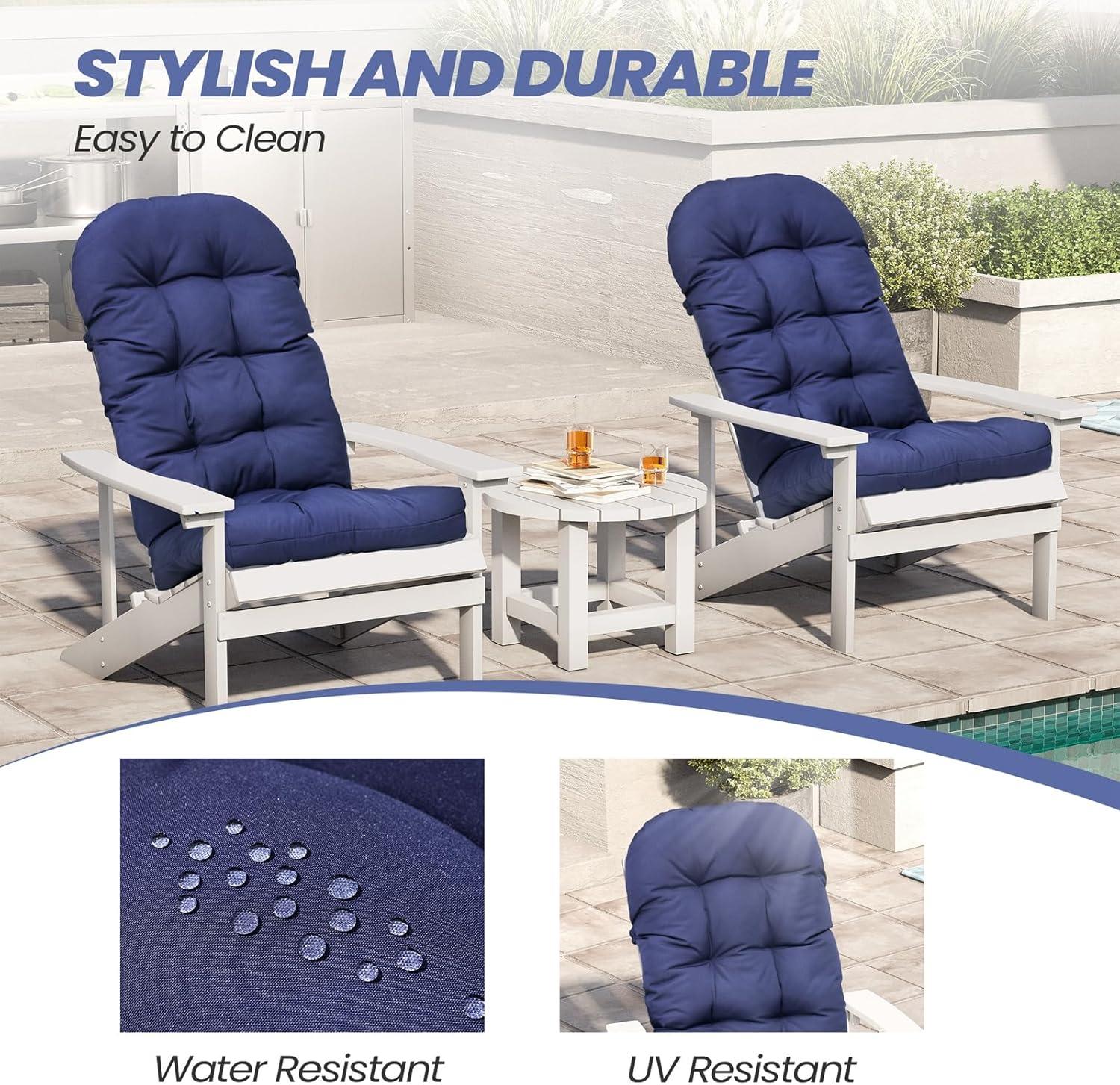 Crestlive Products Adirondack Style Patio Outdoor Chair Cushion for Adirondack Chair or Lounge Rocking Chair - See picture 2-Piece Set, Navy Blue
