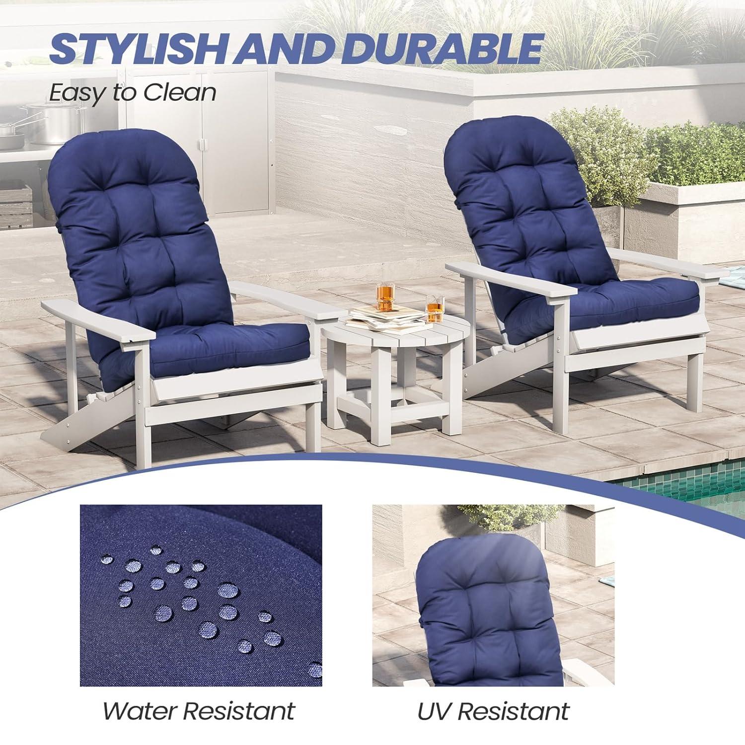 Crestlive Products Adirondack Style Patio Outdoor Chair Cushion for Adirondack Chair or Lounge Rocking Chair - See picture 2-Piece Set, Navy Blue