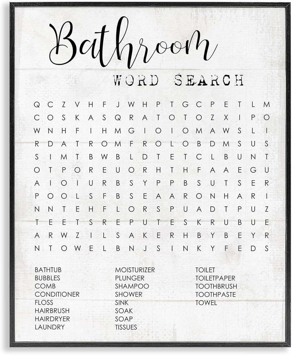 Stupell Industries Bathroom Word Search Fun Family Word Design Black Framed Giclee, 11 x 14