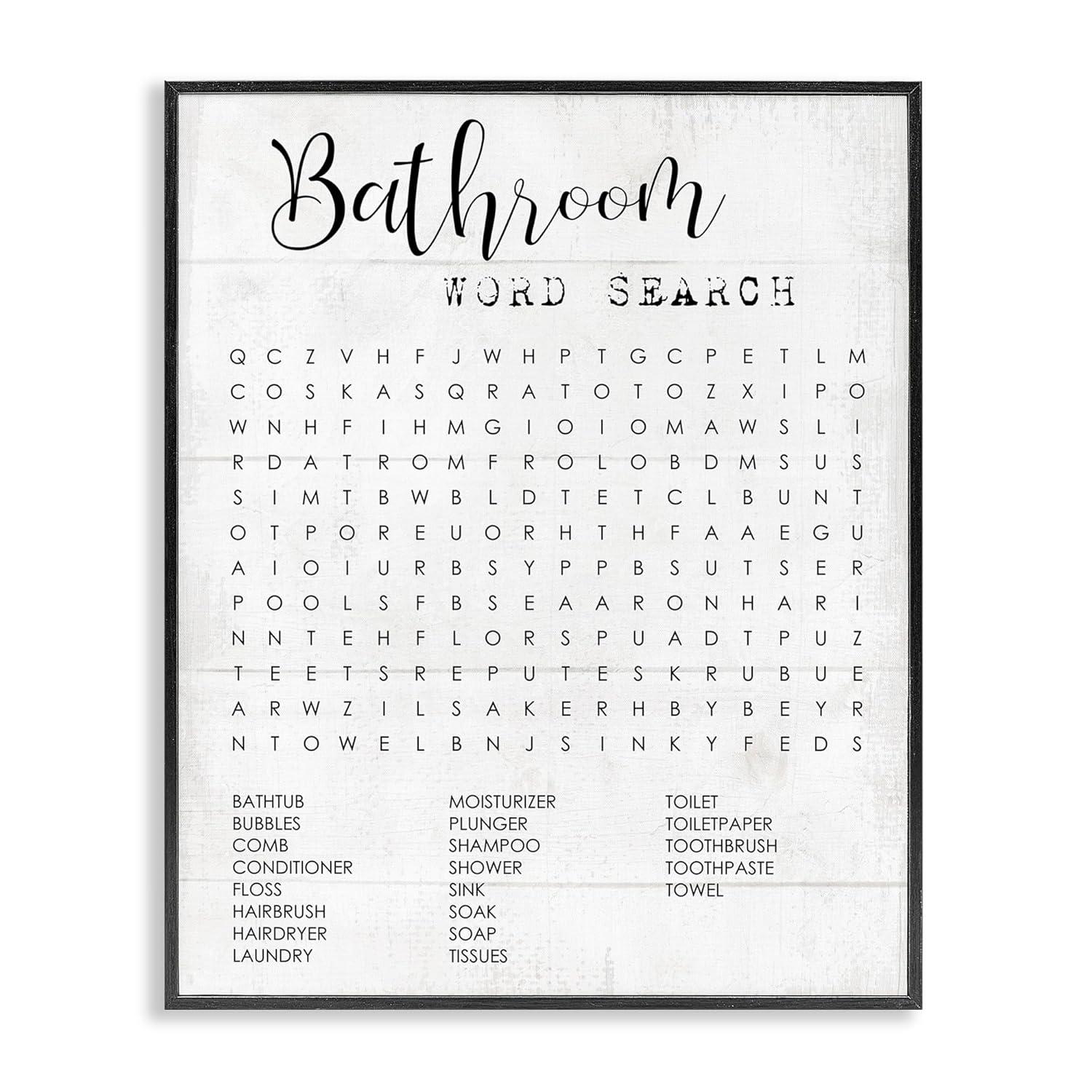 Stupell Industries Bathroom Word Search Fun Family Word Design Black Framed Giclee, 24 x 30