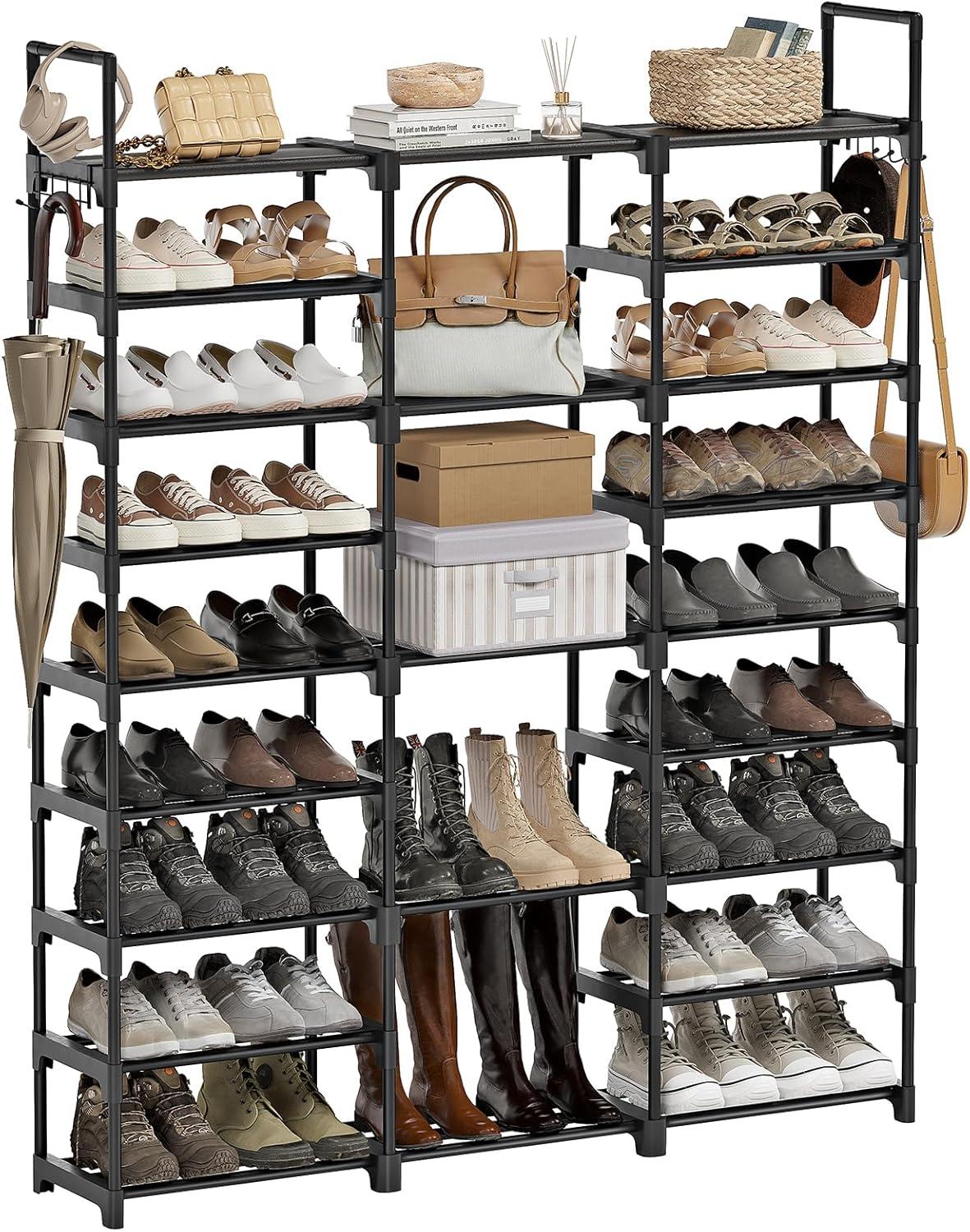 Black Metal 9-Tier Stackable Shoe Rack Organizer