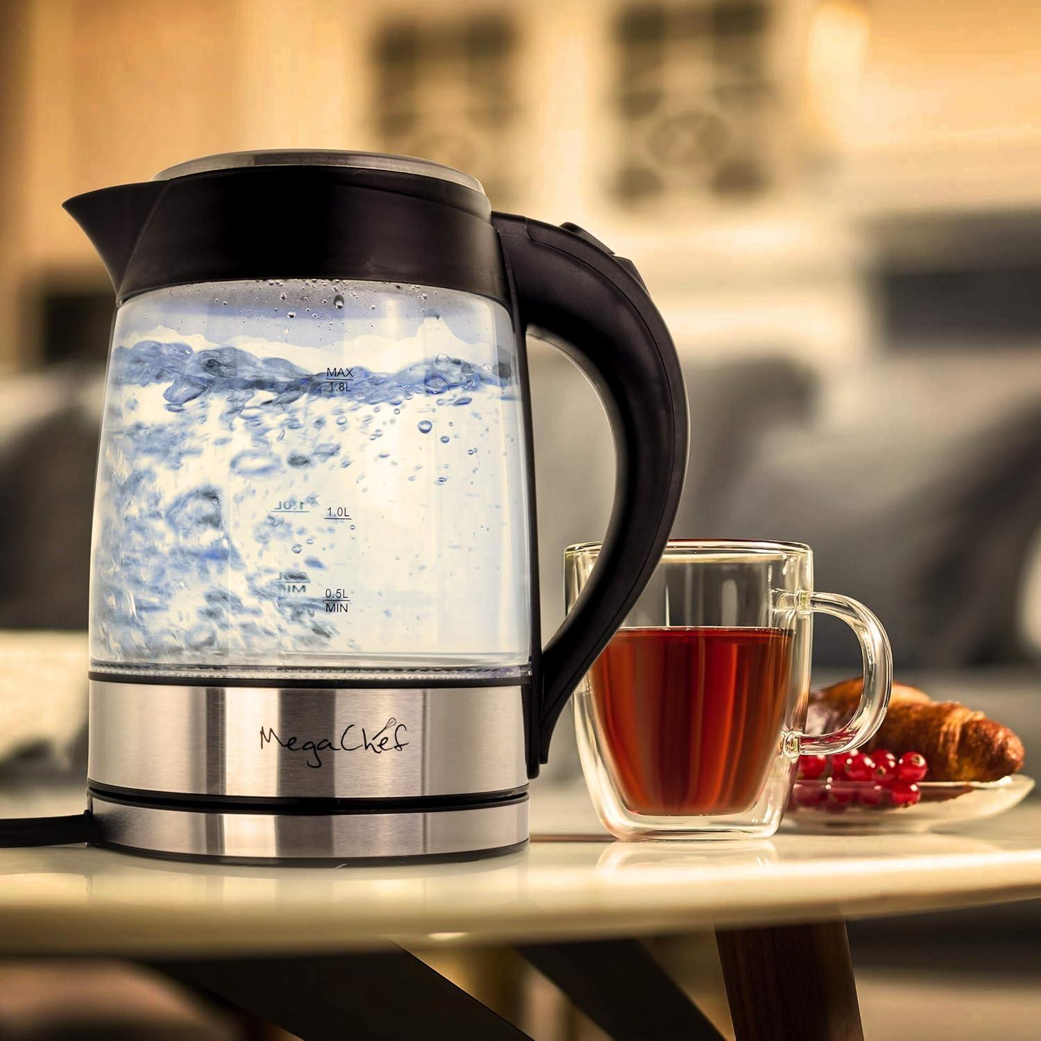 MegaChef 1.8Lt. Glass and Stainless Steel Electric Tea Kettle