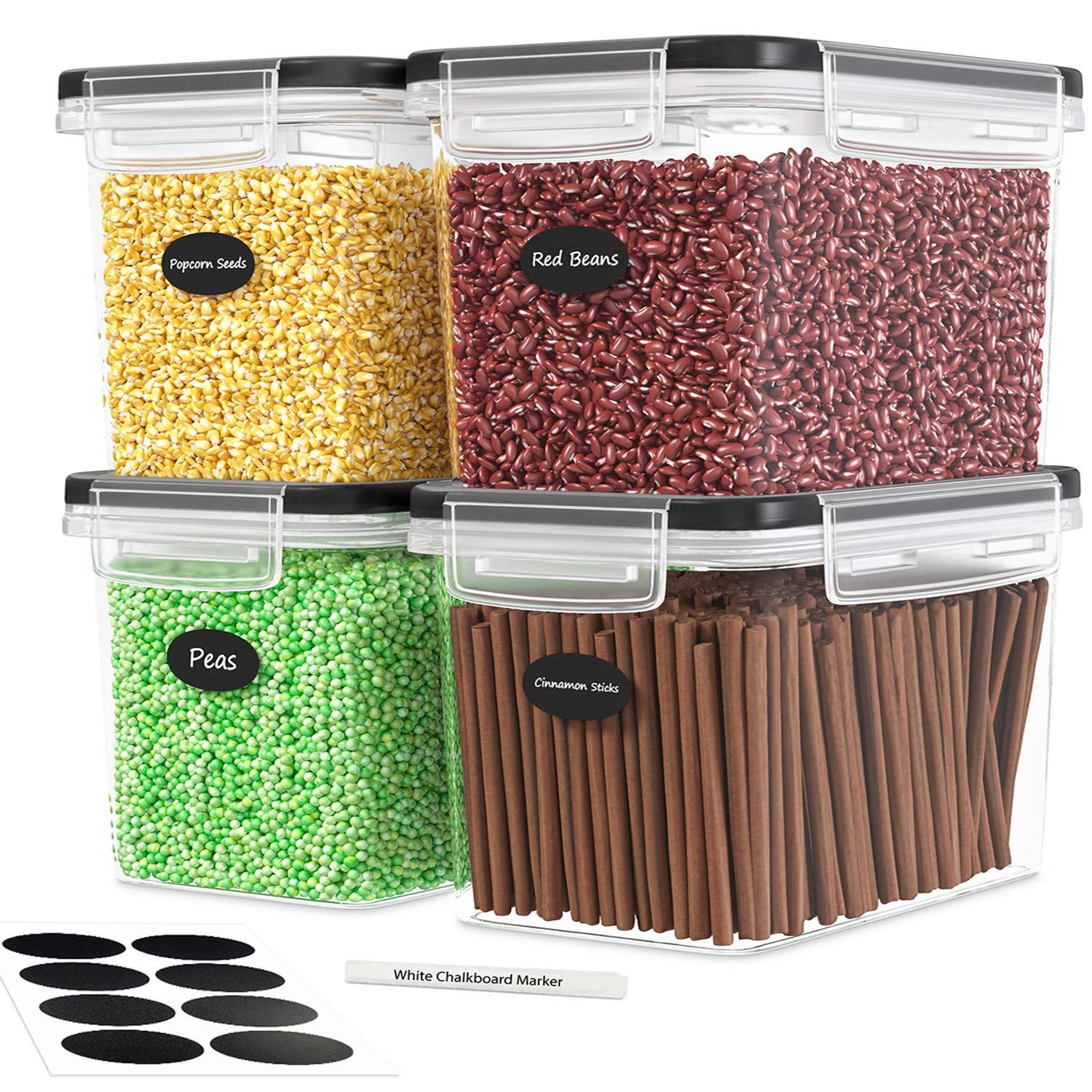 DWËLLZA KITCHEN Airtight BPA Free Plastic Food Storage Container 4 Pieces Set Includes 8 Labels and Marker
