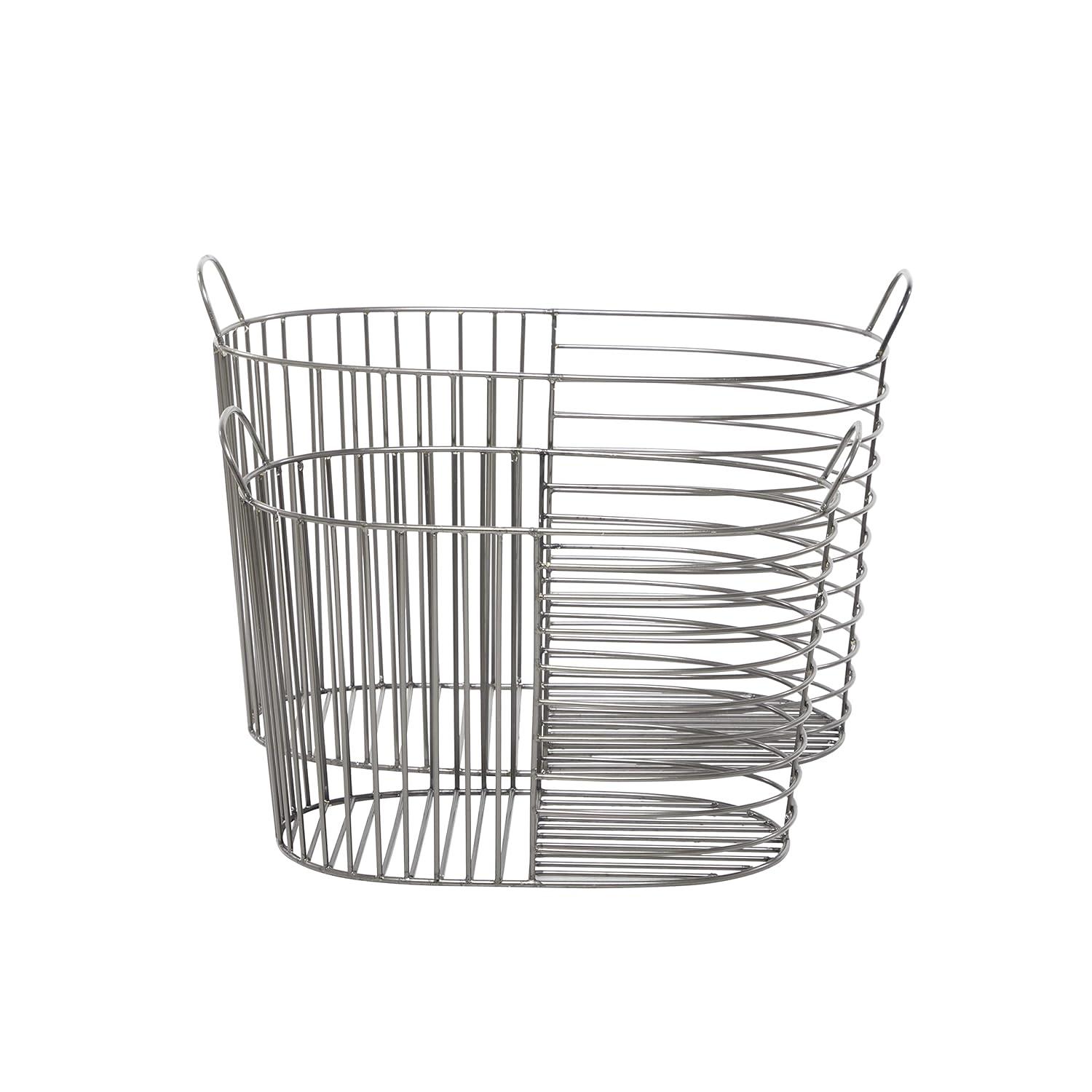 CosmoLiving by Cosmopolitan Metal Round Storage Basket with Handles, Set of 2 21", 17"W, Dark Gray