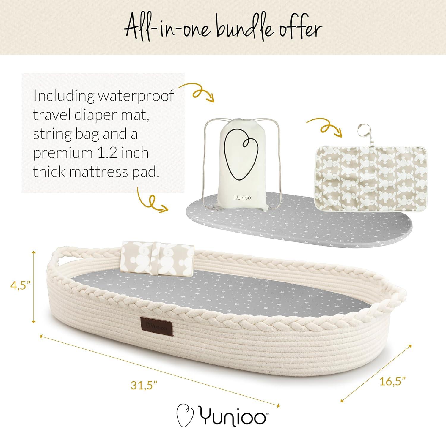 Baby Changing Basket, Portable Diaper Changing Pad, Moses Basket for Newborns, Changing Table Topper for Baby Nursery, Waterproof Travel Pad Cover, White